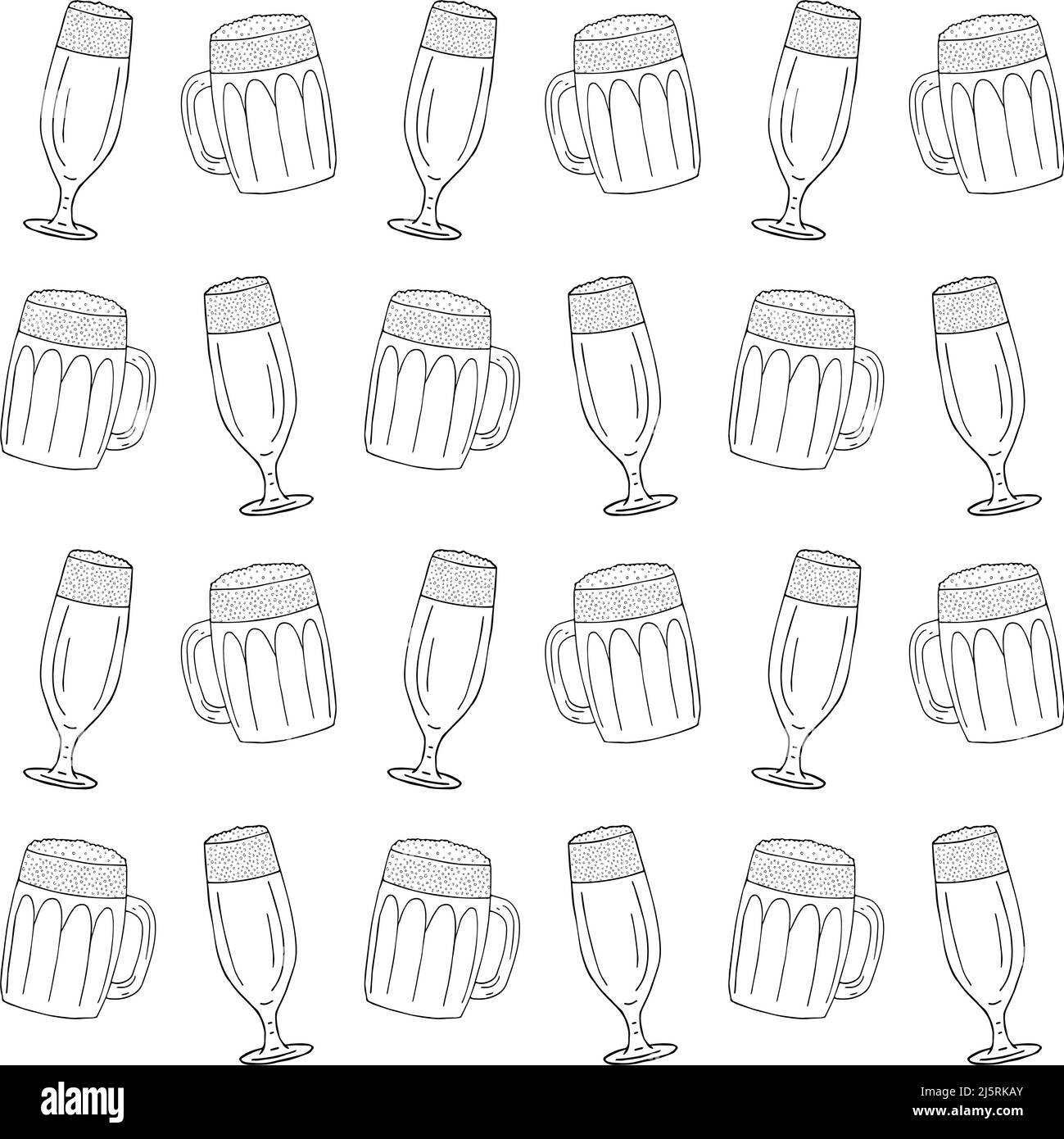 Motif vectoriel sans couture de différents verres à bière dessinés à la main isolés sur fond blanc Illustration de Vecteur