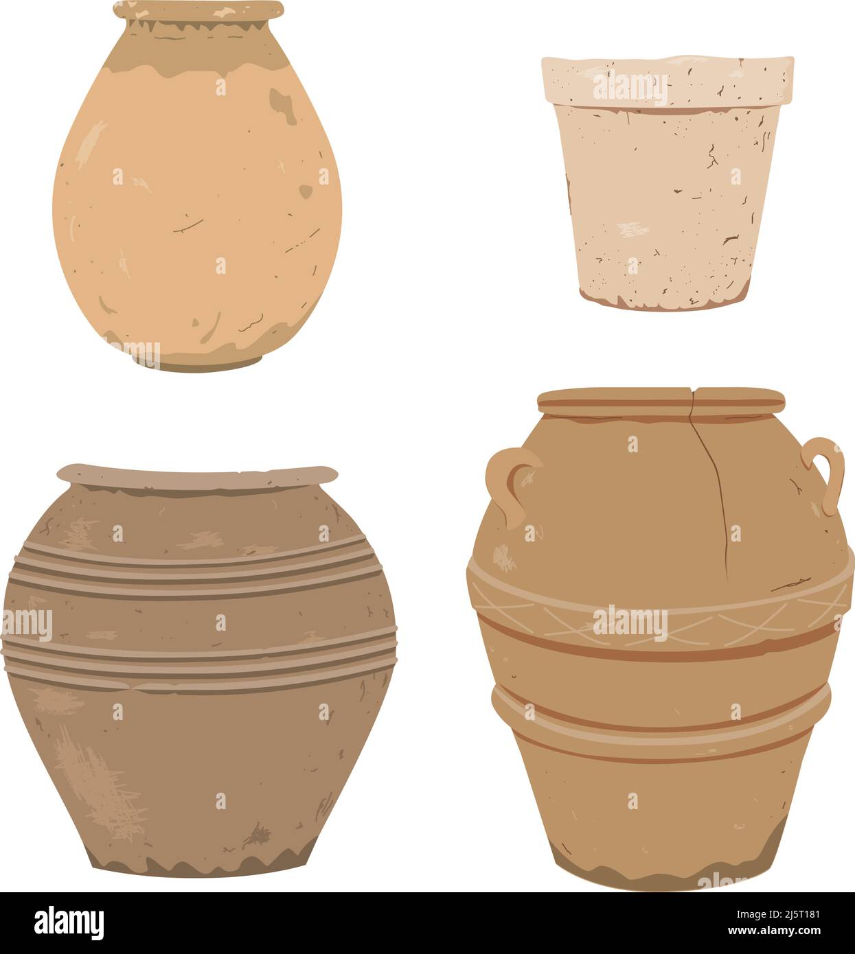 Vieux pot d'argile. Poterie en terre cuite antique, élément design pour la décoration de la maison ou du patio. Illustration vectorielle isolée sur blanc Illustration de Vecteur