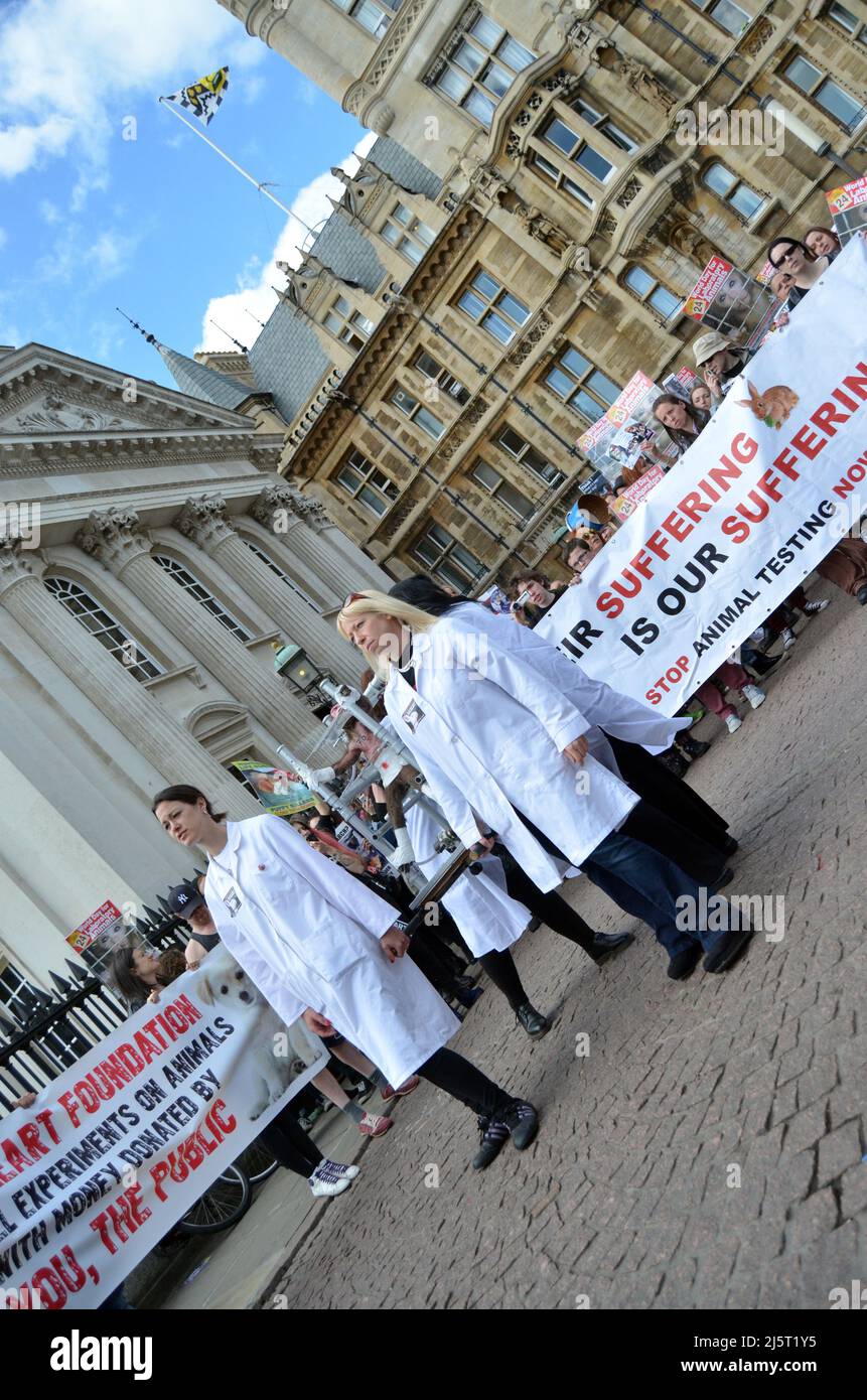 Journée mondiale des animaux dans les laboratoires, Cambridge, Royaume-Uni, 25th 2015 avril - des militants des droits des animaux protestent près de l'université de Cambridge Banque D'Images