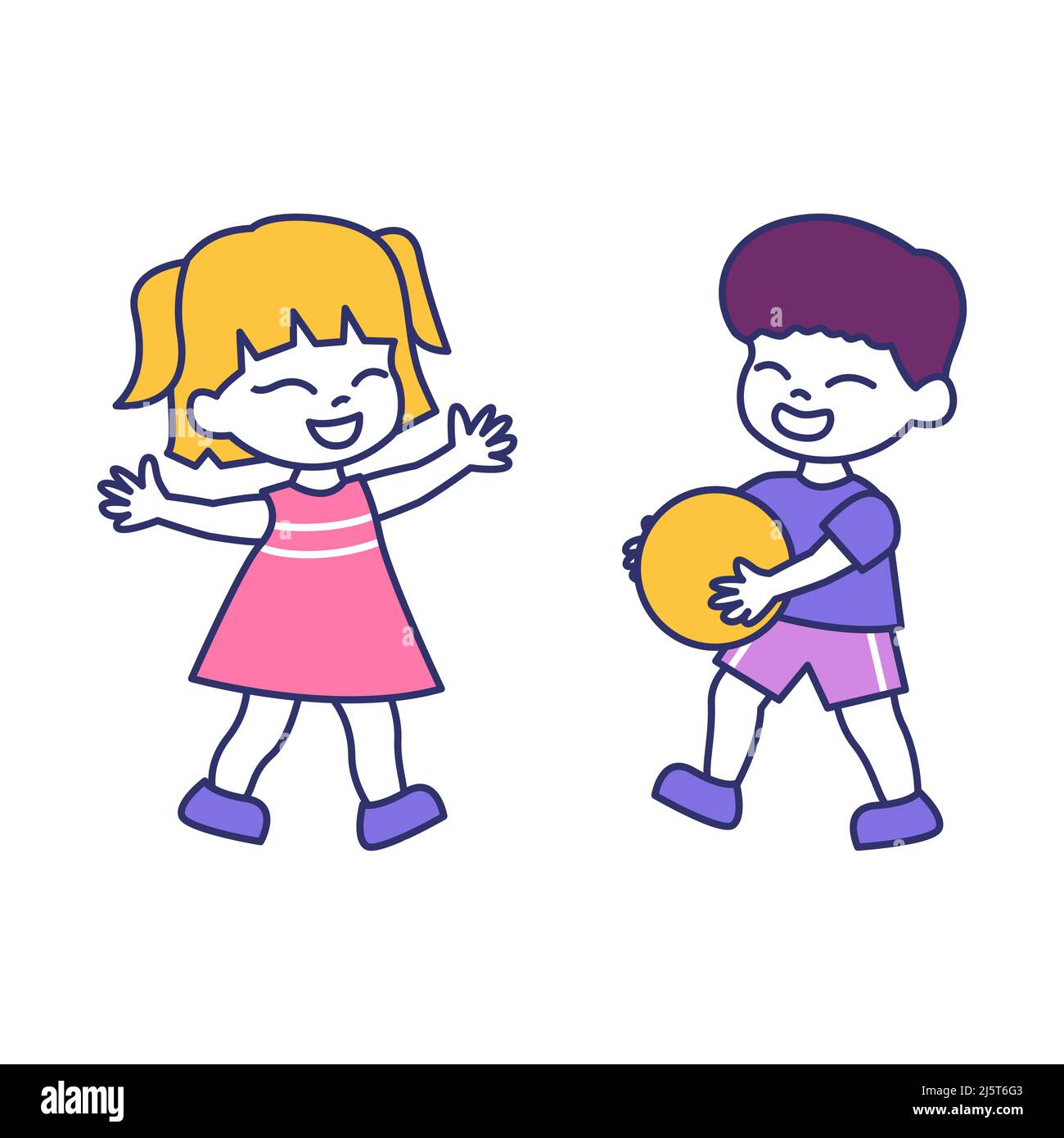 Illustration vectorielle de dessin animé enfant garçon et fille jouant. Illustration de Vecteur