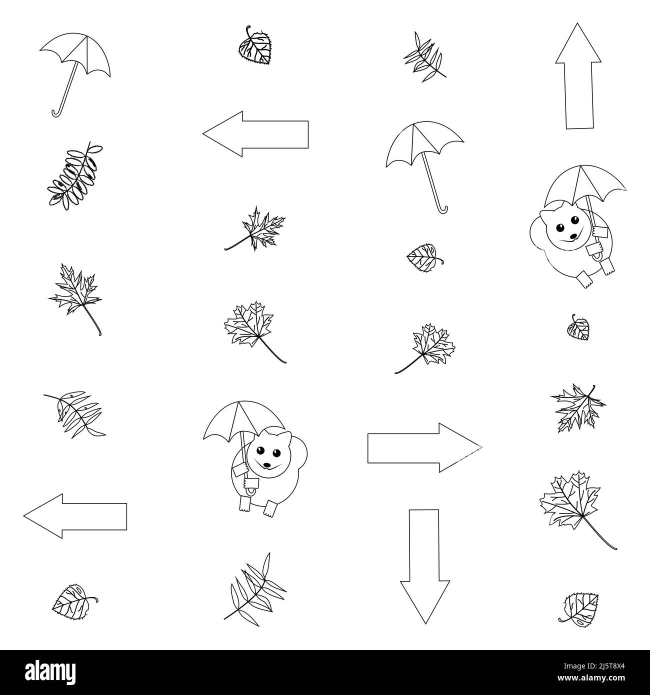 patron de chiens volants sur des parasols dans des feuilles de bouleau et d'érable Illustration de Vecteur