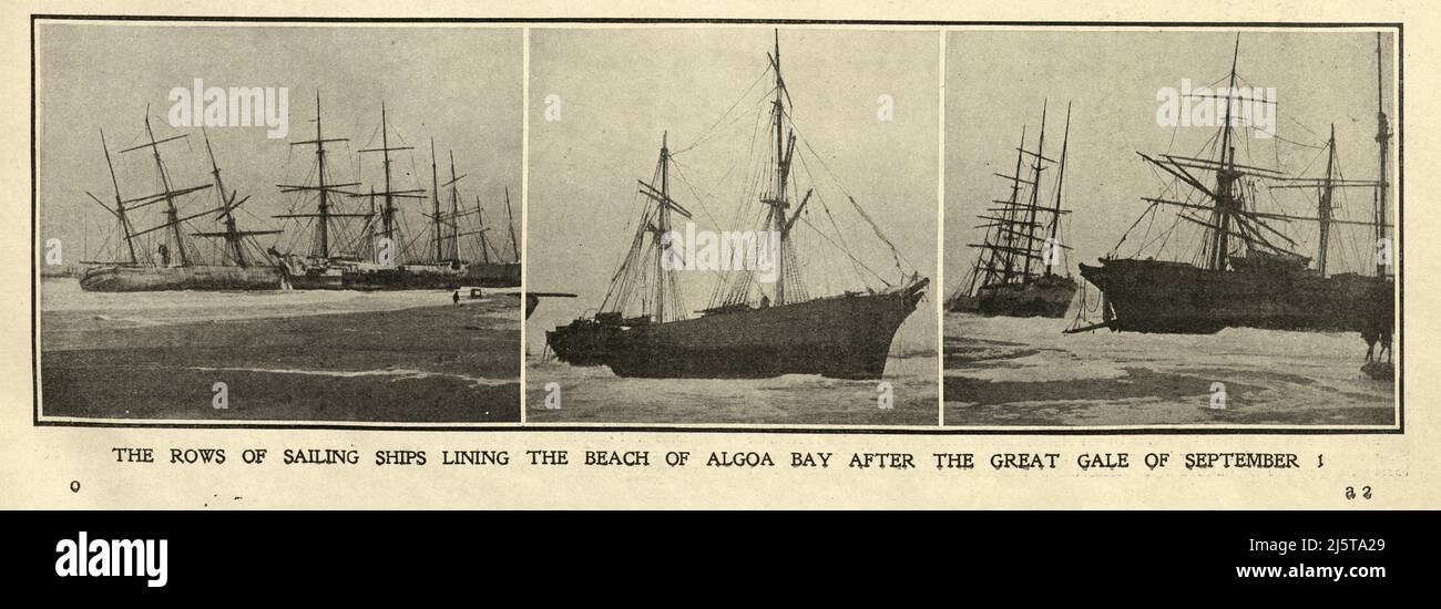 Les navires à voile endommagés s'enravent pendant une tempête à Algoa Bay Eastern Cape, en Afrique du Sud. 1902 Banque D'Images
