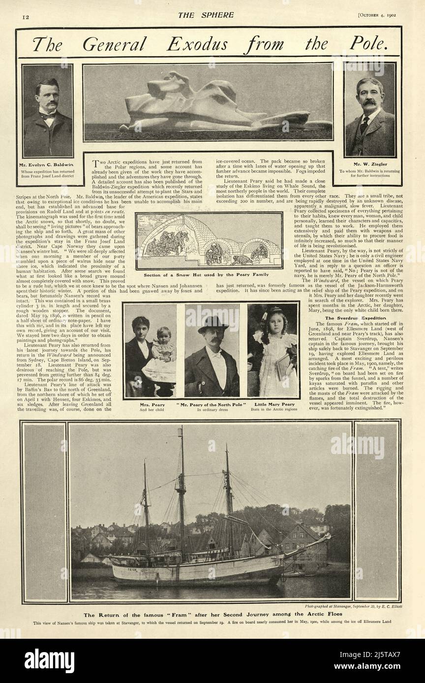 Expéditions arctiques des régions polaires, 1902, Evelyn Baldwin, Ziegler,  Robert Peary et sa famille Photo Stock - Alamy