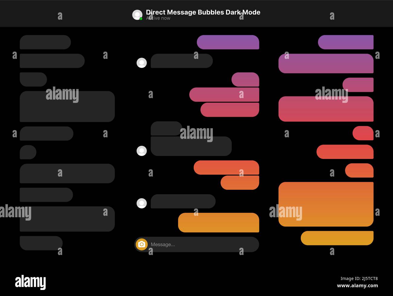 L'illustration vectorielle de différentes tailles et couleurs de dégradé dirige les bulles de message en mode sombre Illustration de Vecteur