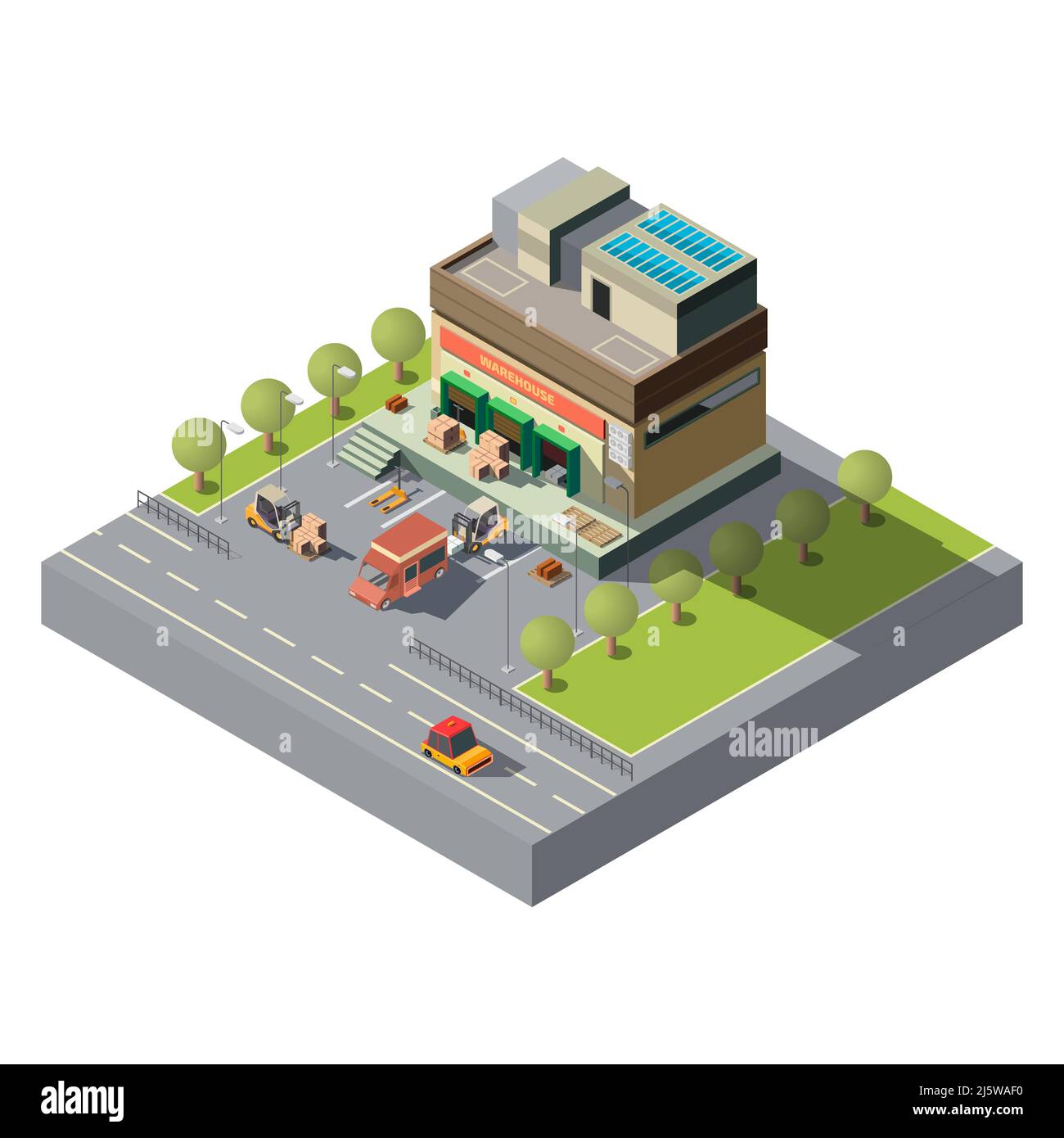 Bâtiment d'entrepôt de service de livraison avec boîtes de chargement de chariot élévateur et cargaison dans une camionnette commerciale sur l'icône de vecteur isométrique de stationnement isolée sur le backgro blanc Illustration de Vecteur Bâtiment d'entrepôt de service de livraison avec boîtes de chargement de chariot élévateur et cargaison dans une camionnette commerciale sur l'icône de vecteur isométrique de stationnement isolée sur le backgro blanc Illustration de Vecteur