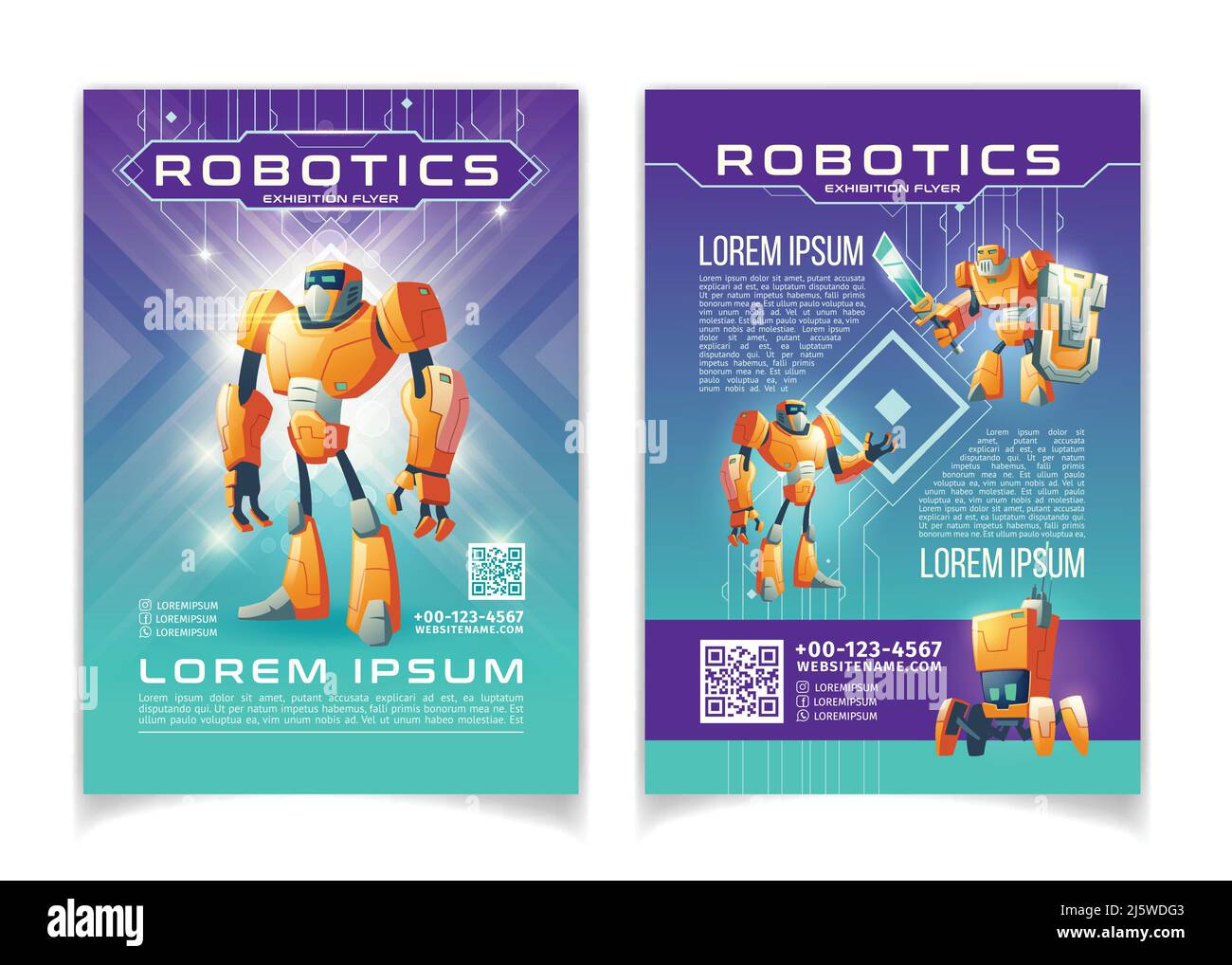 Robotique et technologies de l'intelligence artificielle exposition publicité circulaire maquette pages vecteur. Promo broc Illustration de Vecteur