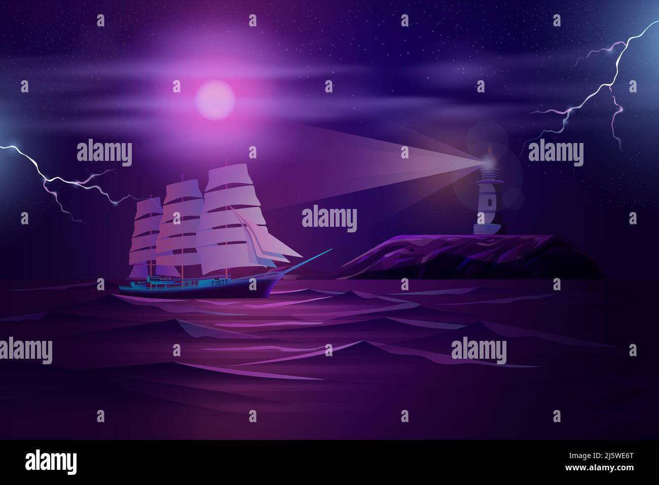 Un voilier rétro, une ancienne frégate ou un yacht navigue la nuit dans la mer orageux ou dans l'océan près de la côte rocheuse avec illustration vectorielle de phare en fonctionnement. M Illustration de Vecteur Un voilier rétro, une ancienne frégate ou un yacht navigue la nuit dans la mer orageux ou dans l'océan près de la côte rocheuse avec illustration vectorielle de phare en fonctionnement. M Illustration de Vecteur