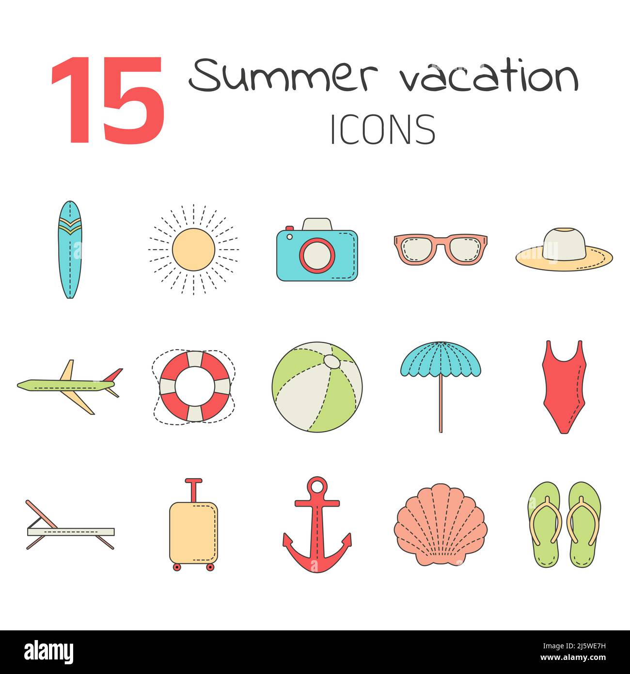 Un ensemble simple d'icônes de vacances d'été Illustration de Vecteur