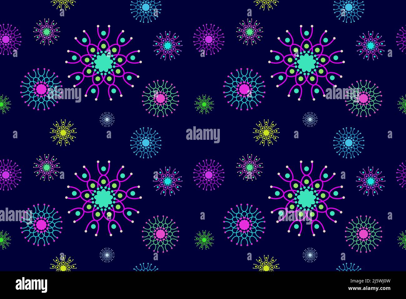 Motif fleuri concentrique sans couture coloré. De beaux virus et bactéries en couleur néon. Illustration de Vecteur