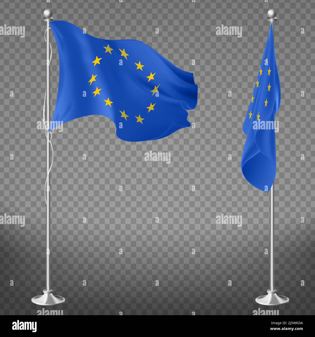 Drapeau du Conseil de l'Europe, de l'Union européenne ou de la Commission couché, flottant sur le drapeau 3D vecteurs réalistes isolés sur fond transparent. Internatio Illustration de Vecteur