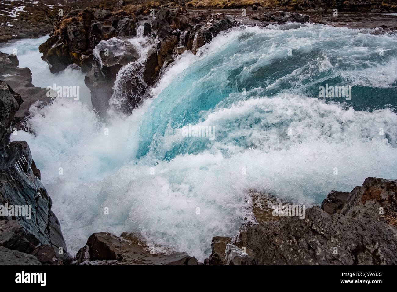 Wasserfall Hlauptungufoss im Golden Circle, île - une cascade bleue nommée 'Hlauptungufoss' dans le sud de l'Islande. Banque D'Images