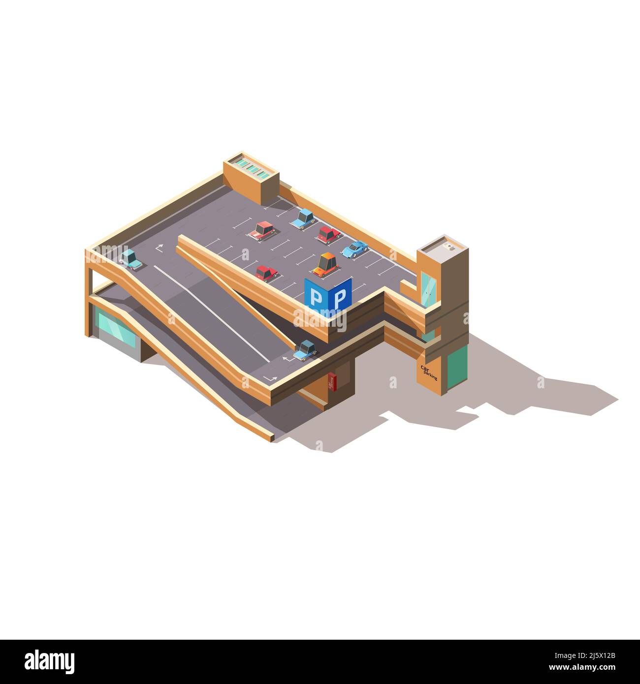 Parking multiniveaux à plusieurs étages avec voitures urbaines sur le toit, isolé au niveau souterrain, vecteur isométrique. Urba Illustration de Vecteur