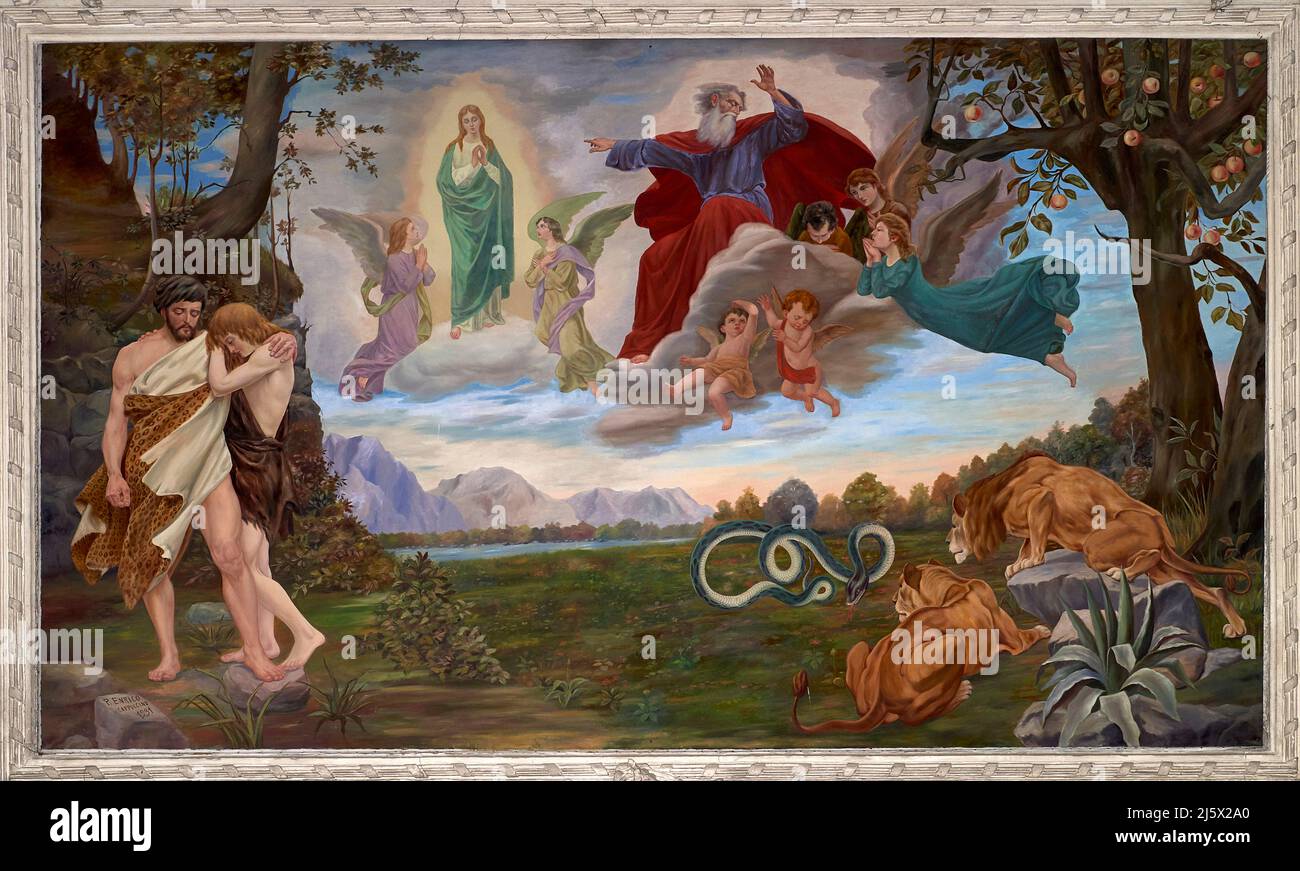 Adamo Ed Eva Avevano L'ombelico Cacciata di Adamo ed Eva - affresco - padre Enrico Cappuccino - 1931