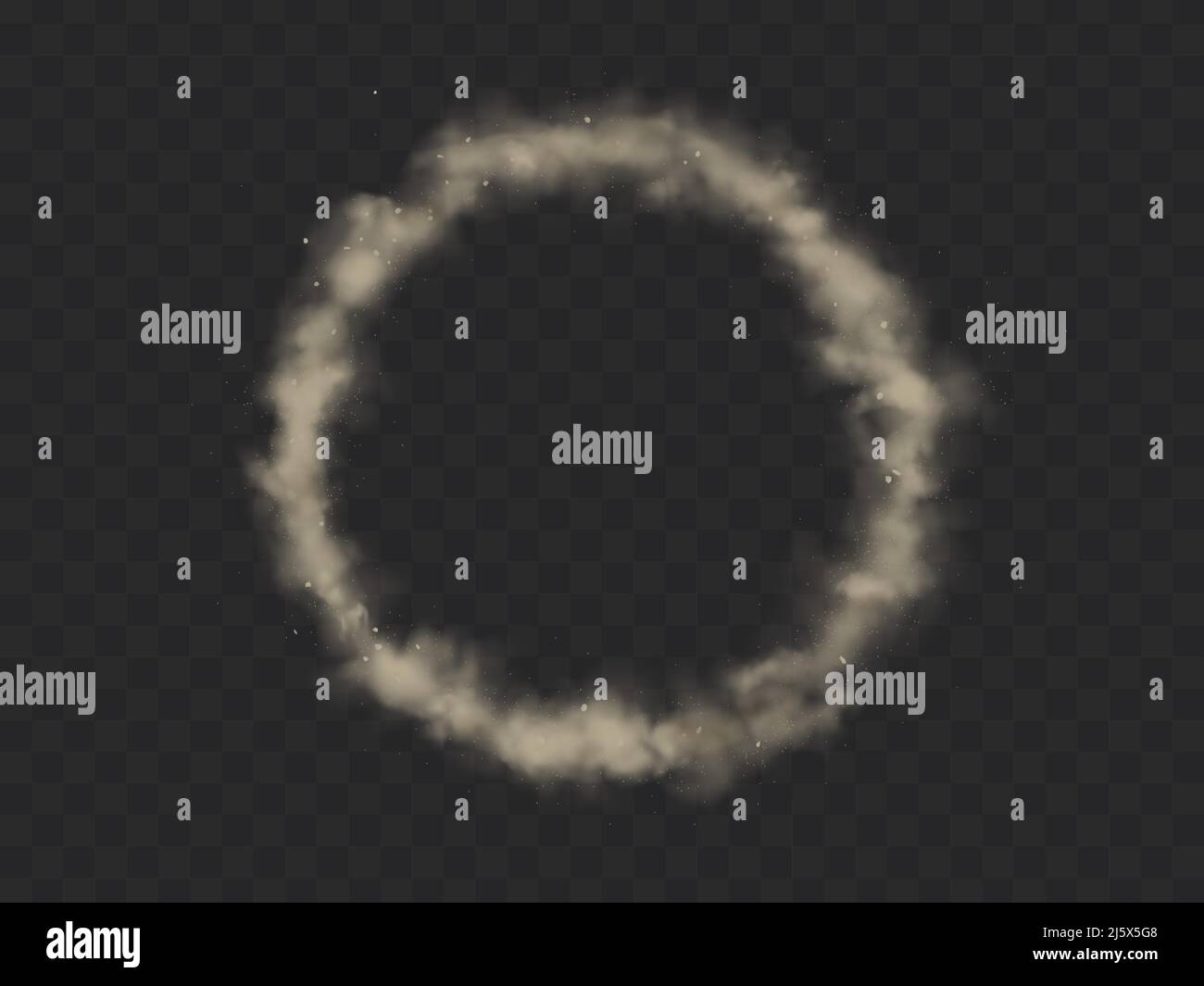 Cercle de fumée, nuage de smog rond, vapeur de poussière brune épaisse avec des mottes, du sable et des particules de sol isolées sur fond transparent. Motif vapeur de cigarette Illustration de Vecteur