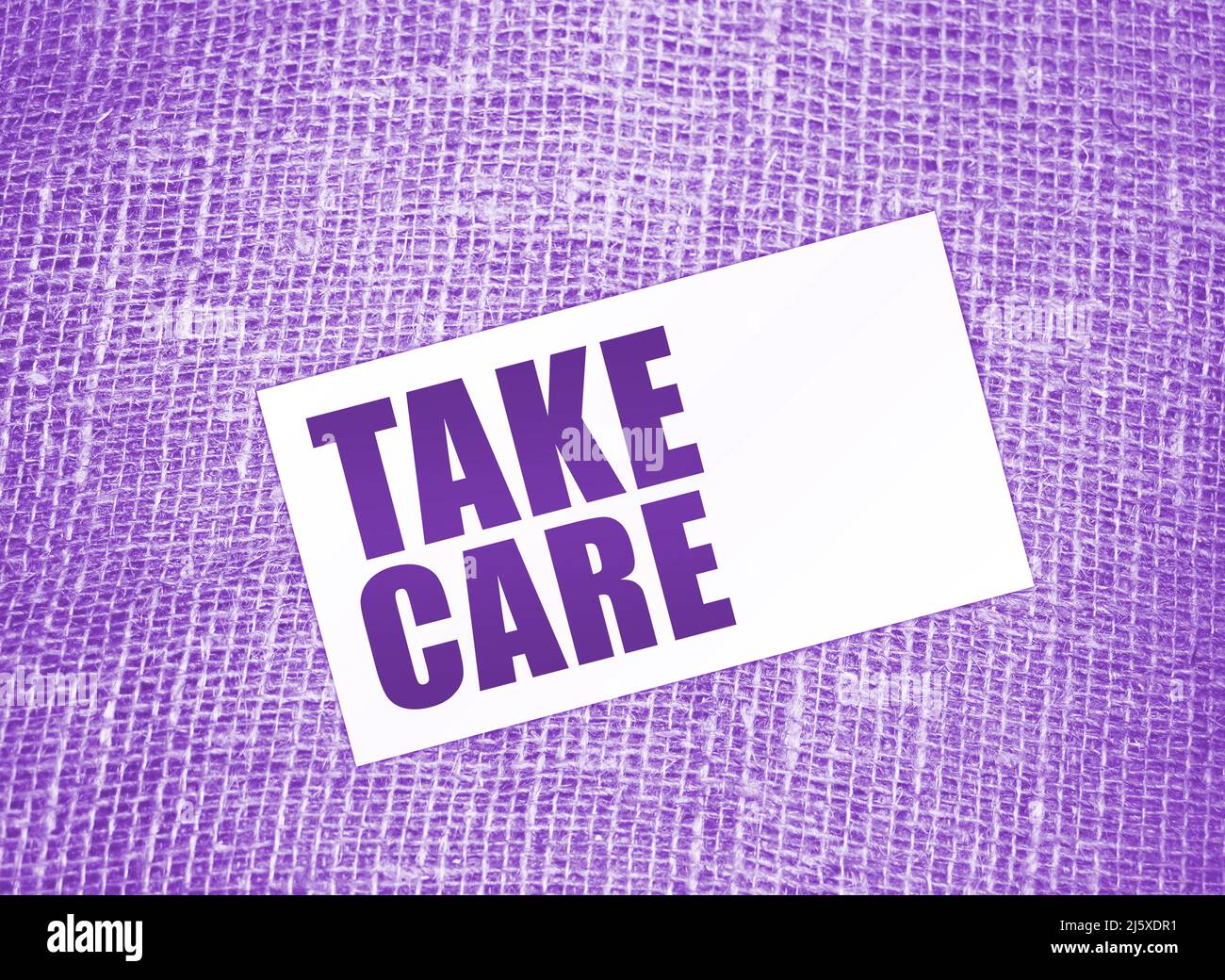 Les mots prennent soin de la carte sur toile de toile de toile de toile de toile de toile de toile de la santé ou le concept de vie d'affaires. Banque D'Images