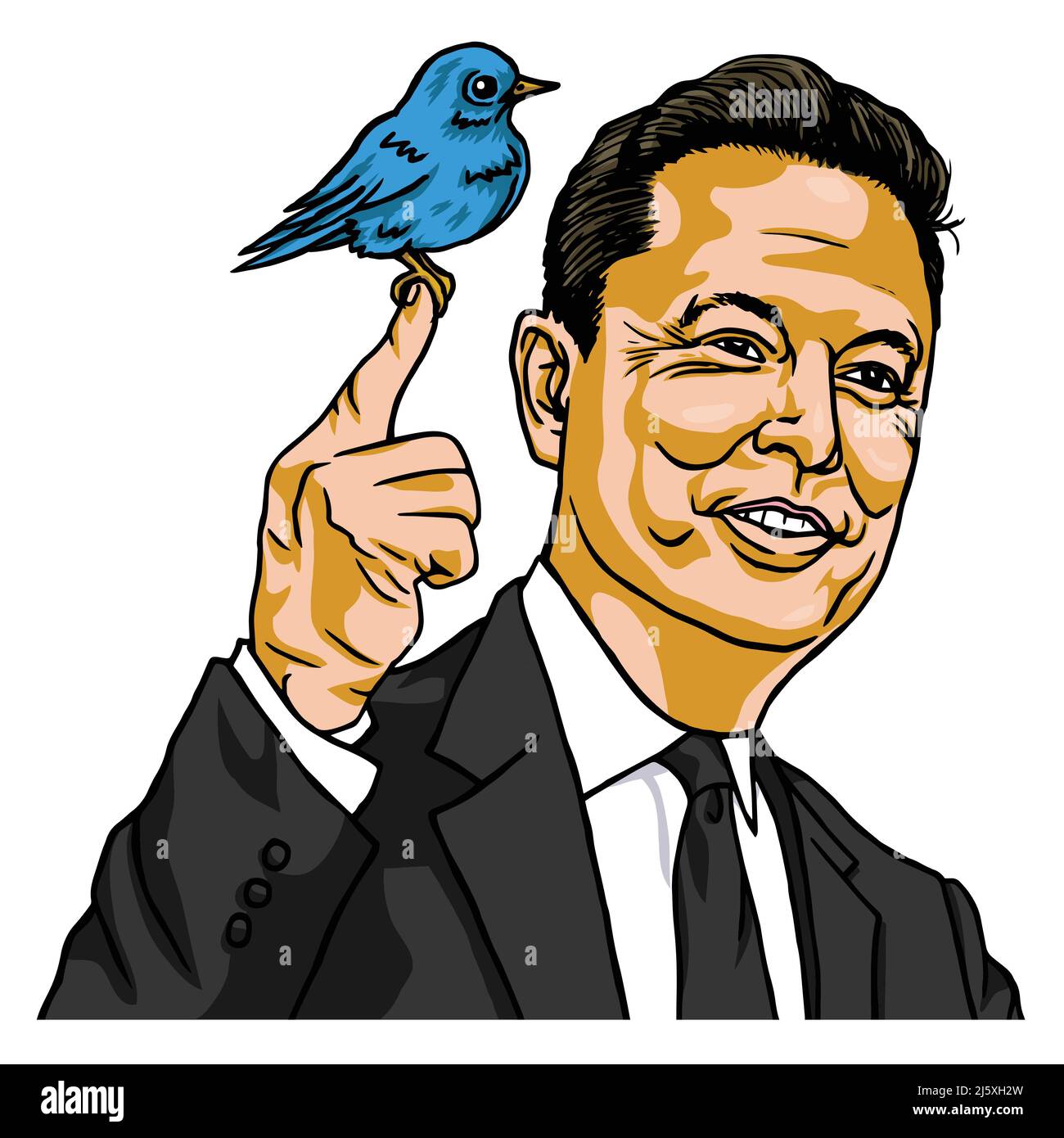 Elon Musk Twitter Bird Icon Business Deal Vector Cartoon Portrait Illustration. San Francisco, le 25 avril 2022 Illustration de Vecteur