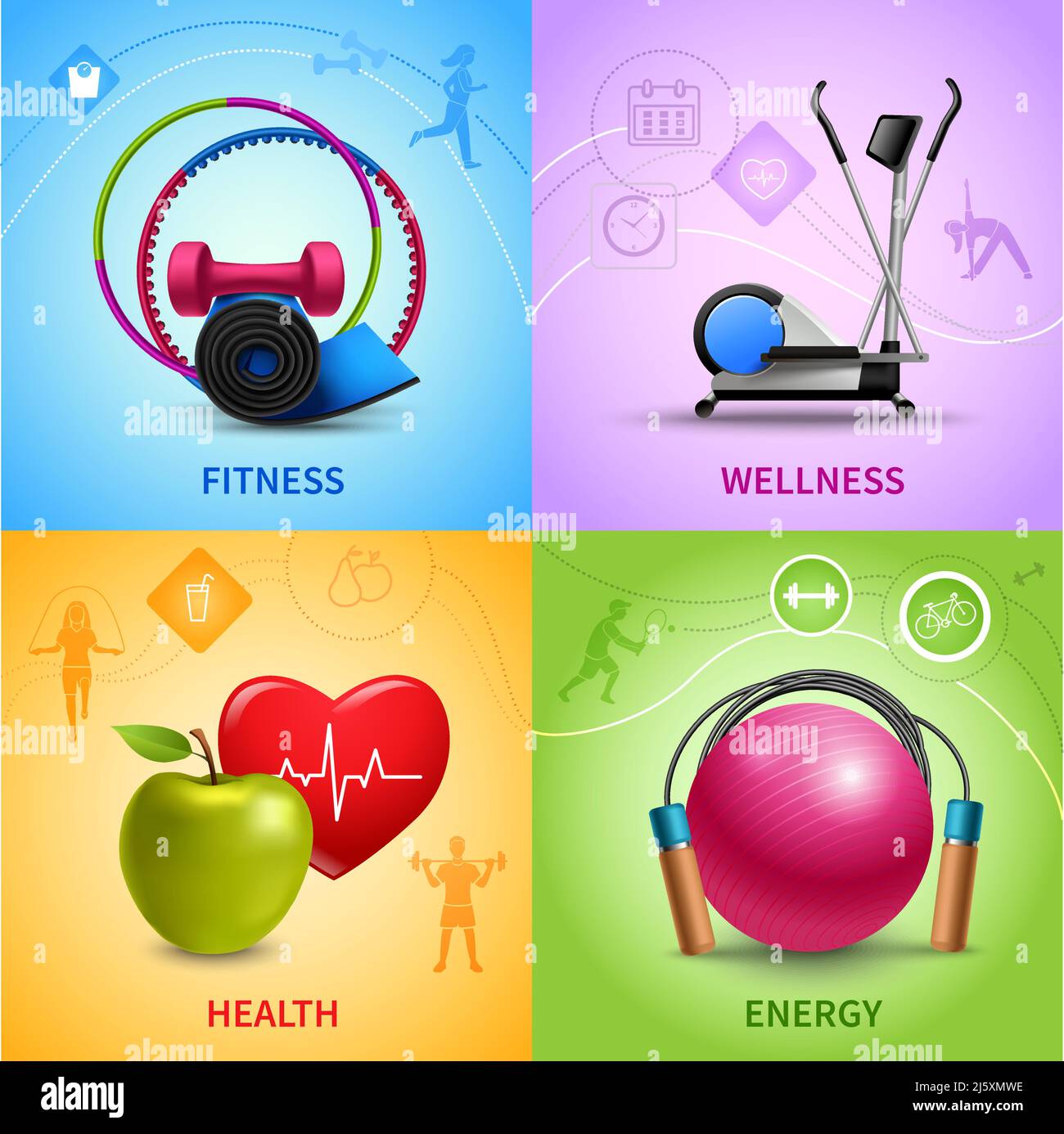Ensemble de design de forme physique avec icônes de santé et d'énergie illustration vectorielle isolée Illustration de Vecteur