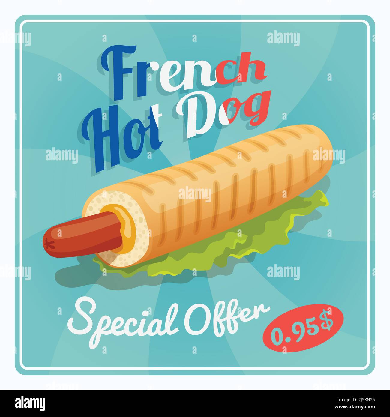 Affiche rétro de hot dog français grillé avec sauce illustration vectorielle Illustration de Vecteur