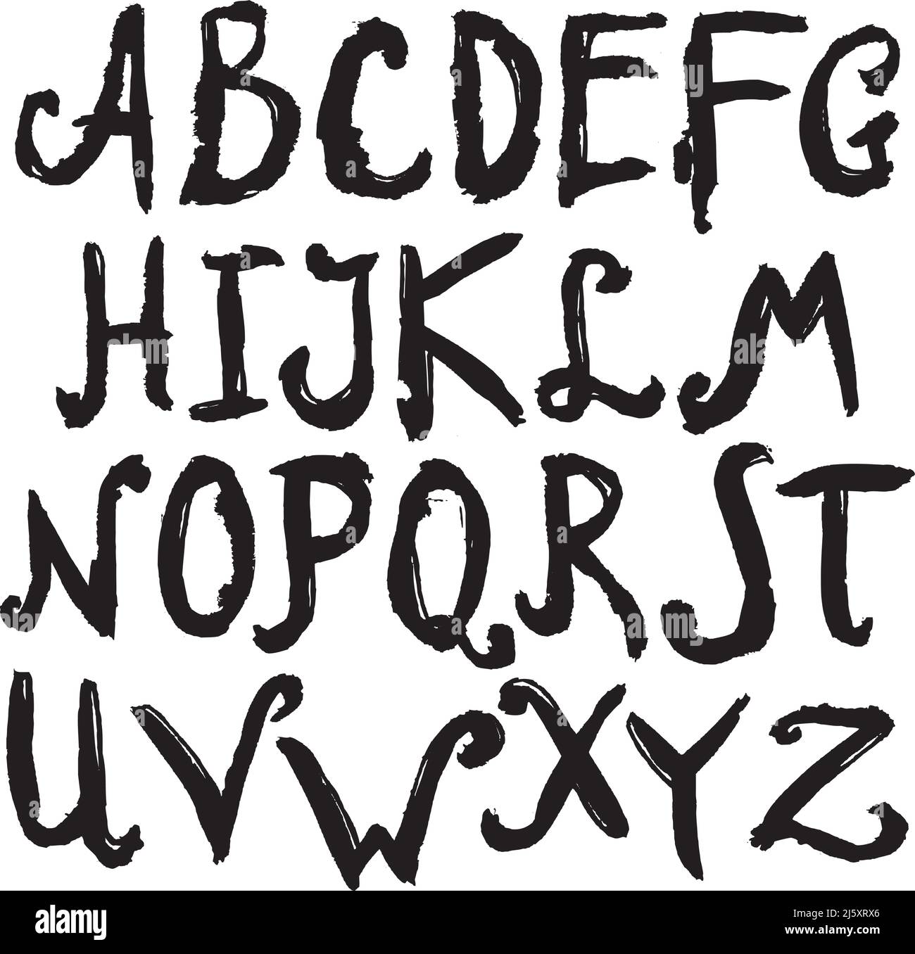 Police dessinée à la main encre noire alphabet lettres majuscules ensemble isolé illustration vectorielle Illustration de Vecteur