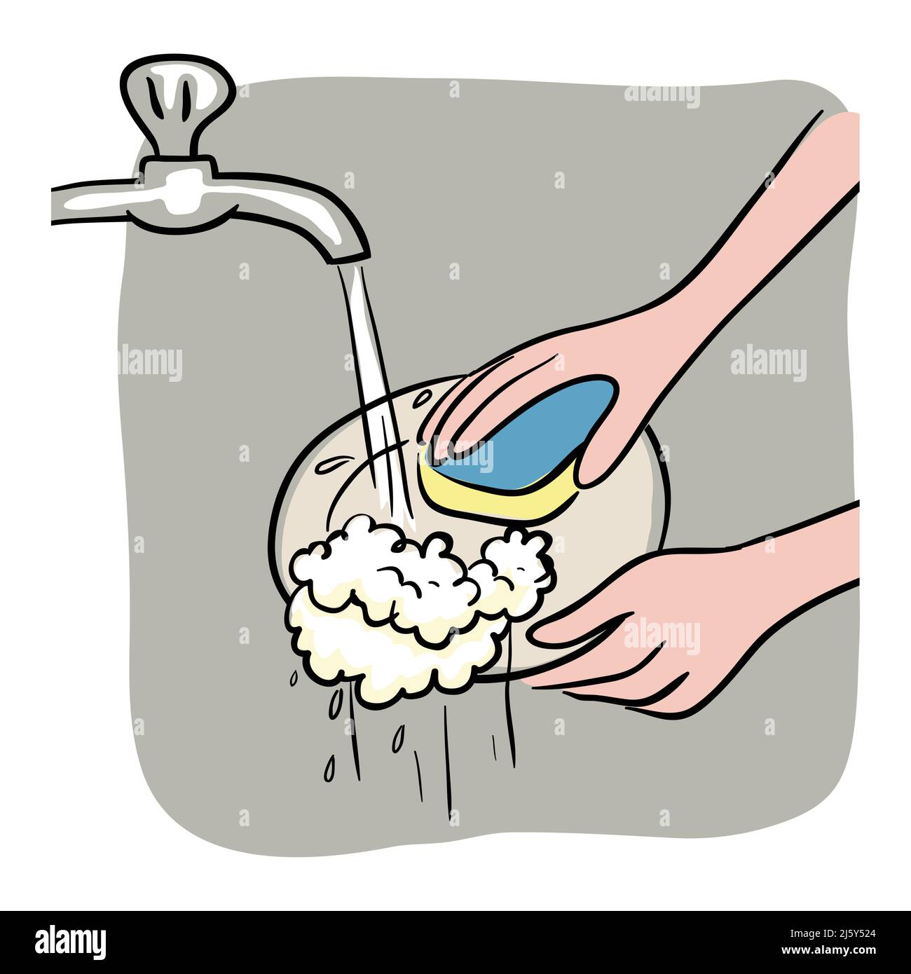 Illustration du lavage de la vaisselle dans l'évier Illustration de Vecteur
