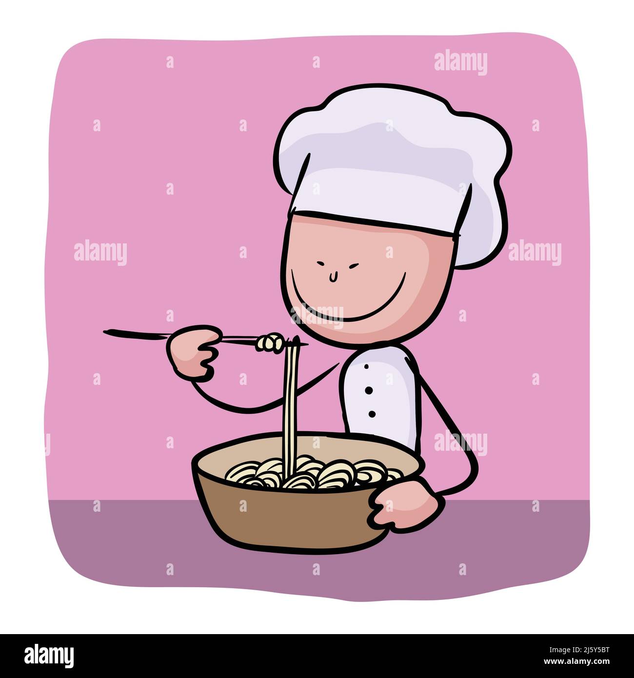 Illustration vectorielle de clip art de chef mangeant des nouilles Illustration de Vecteur