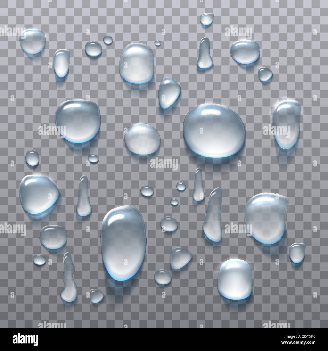 3d ensemble d'icônes vectorielles réalistes. Gouttes d'eau. Gouttes de pluie de différentes tailles et formes sur fond transparent. Illustration de Vecteur