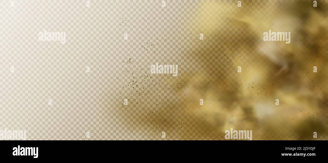Nuage de poussière ou de fumée, vapeur de smog intense brune avec des mottes, du sable et des particules de terre cadre droit isolé sur fond transparent. Vapeur de cigarette e Illustration de Vecteur