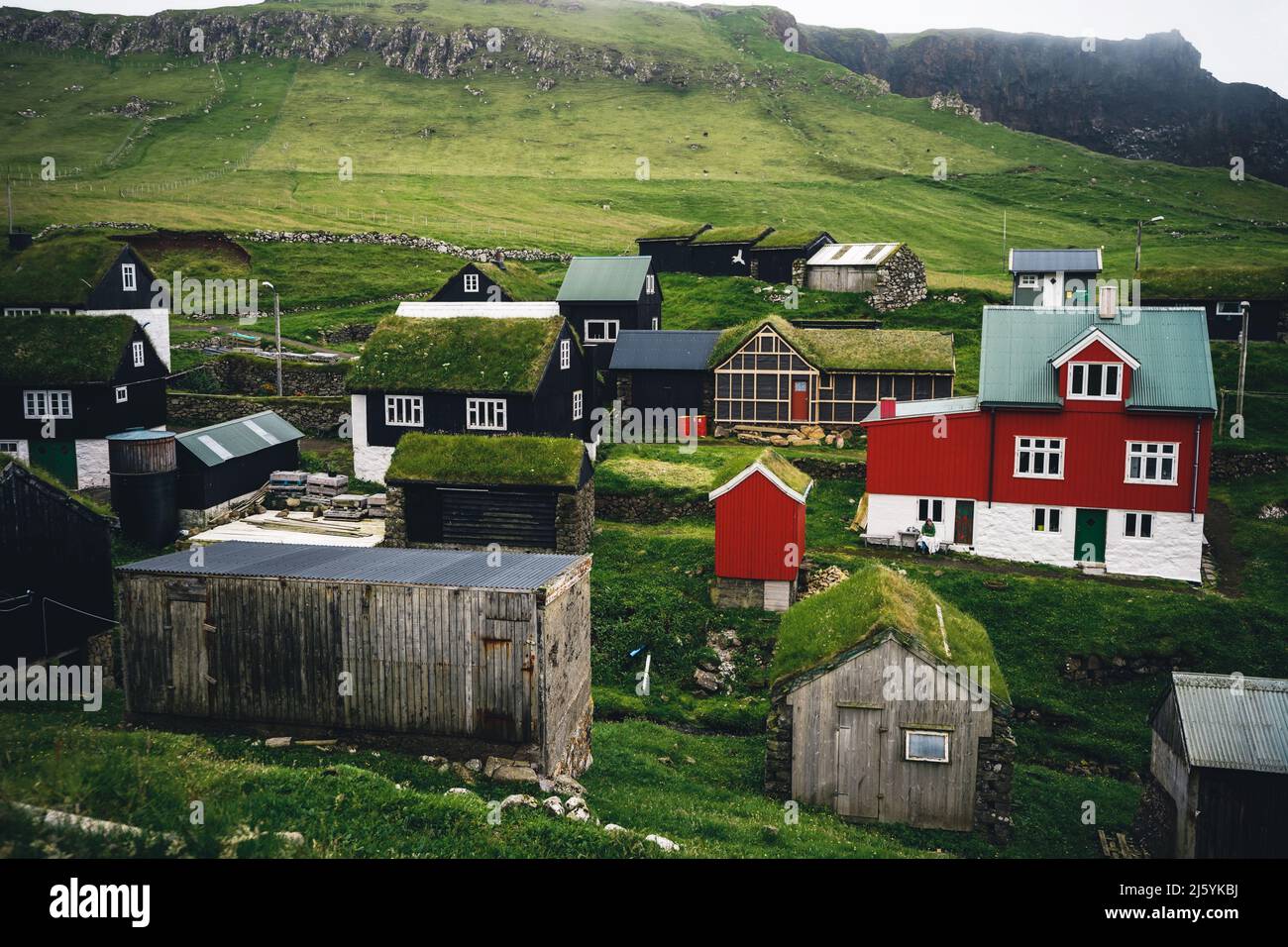 Village Traditionnel De Mykines Avec Des Maisons Color es Et De L herbe village-traditionnel-de-mykines-avec-des-maisons-color-es-et-de-l-herbe