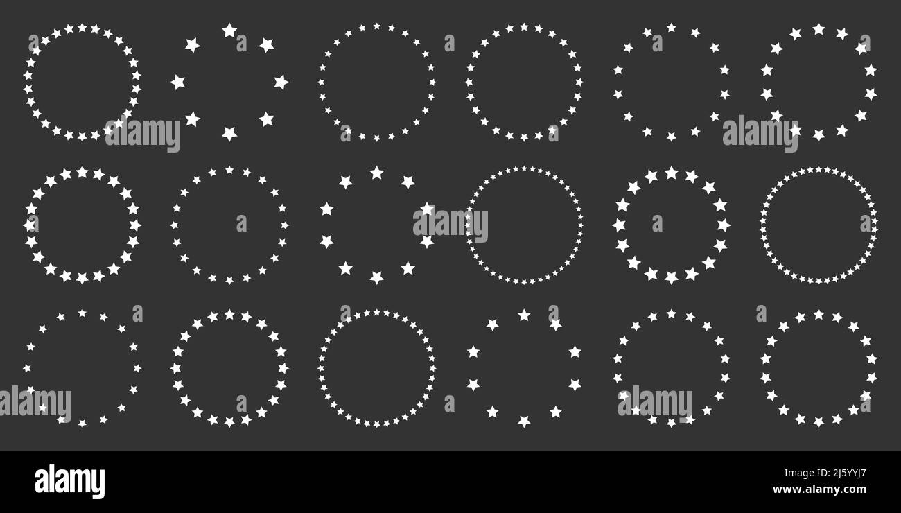 Étoiles blanches de différentes tailles disposées en cercle. Cadre rond