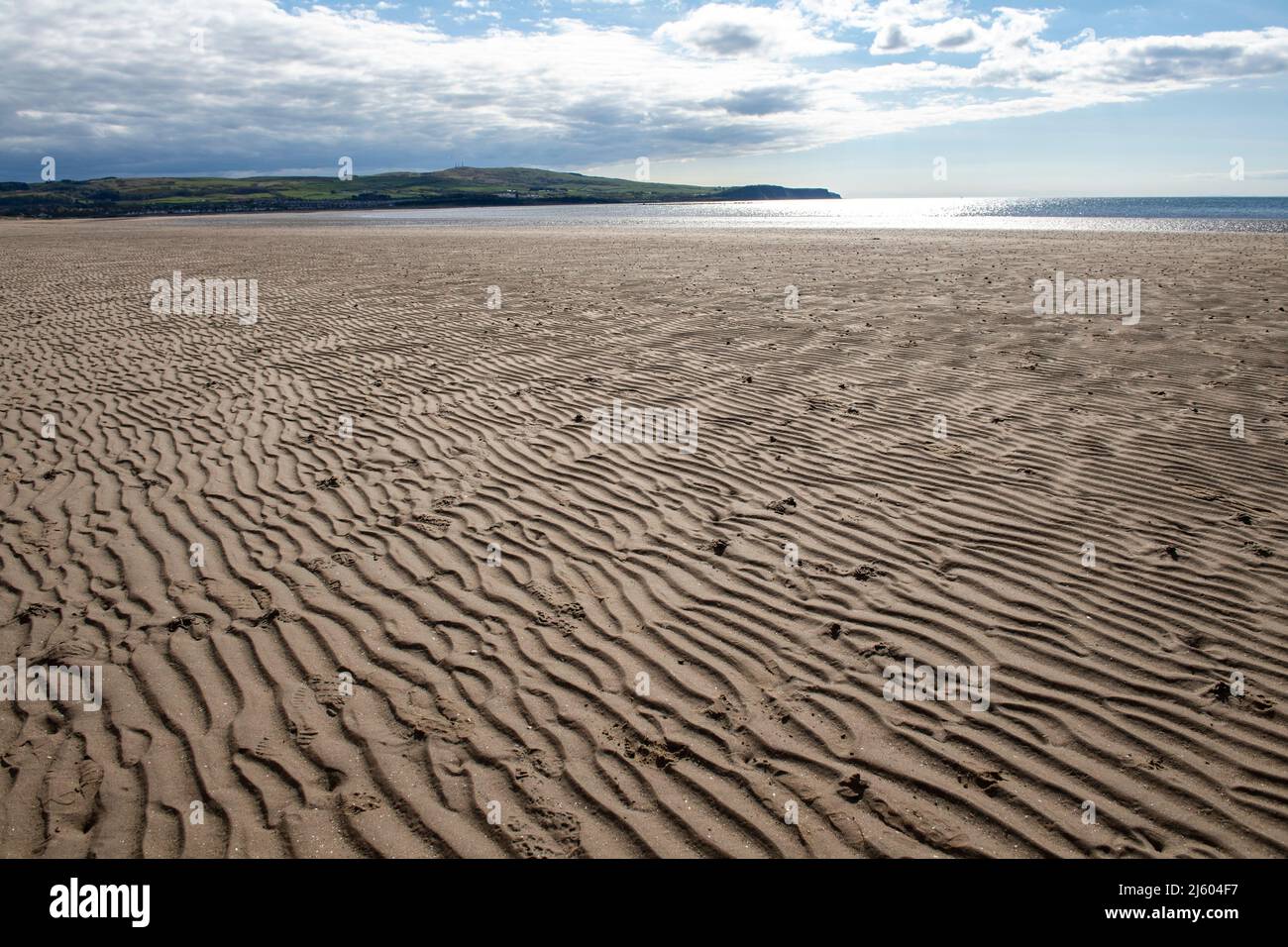 Ayr, Écosse, Royaume-Uni. 26th avril 2022. PHOTO : l'ouest de l'Écosse a vu un soleil éclatant et un ciel bleu au bord de la mer sur la plage d'Ayr. Les gens marchent et un cheval pilote leur cheval à travers un galop dans l'eau de mer fraîche. Crédit : Colin Fisher/Alay Live News Banque D'Images