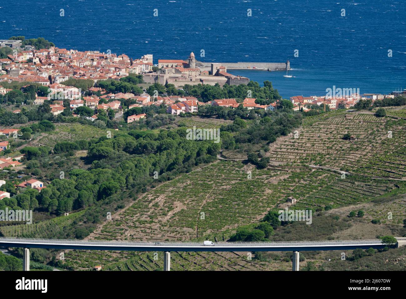 Vue sur Collioure, vue depuis la hauteur Banque D'Images