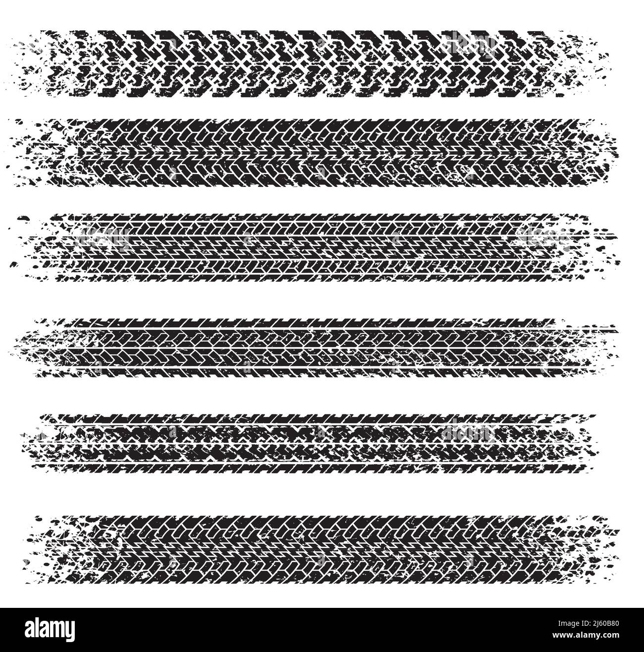 Ensemble de six, minable, sale grunge style vector des traces de pneus. Illustration de Vecteur