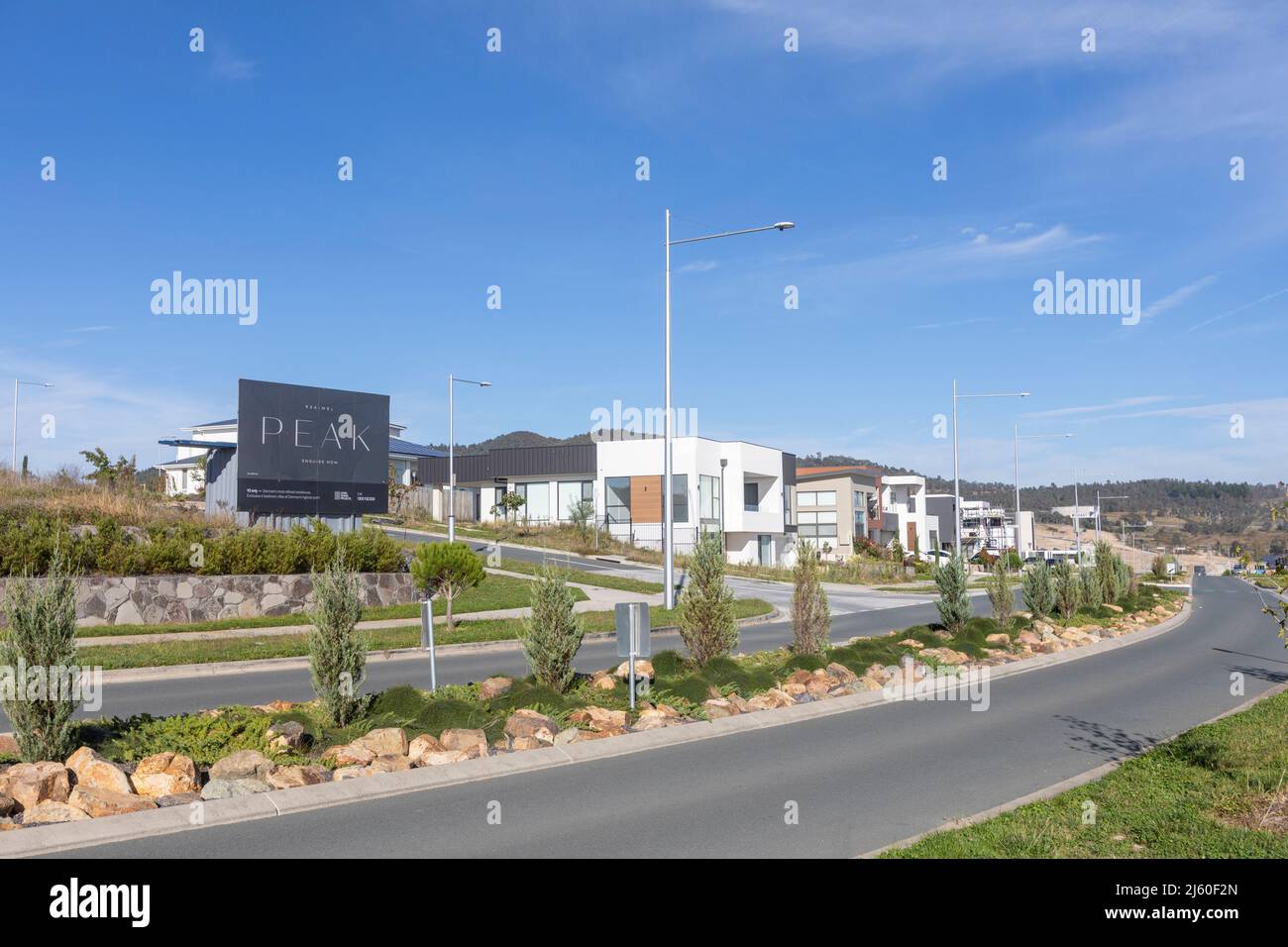 Nouvelle banlieue de Canberra en cours d'établissement à Denman Prospect dans la région de la vallée de Molonglo, Canberra, ACT, Australie, 2022 Banque D'Images