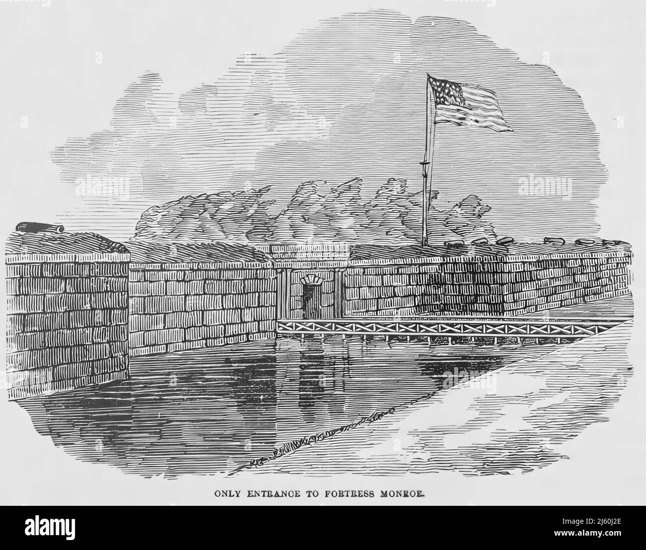 Seule entrée à fort Monroe, dans la guerre de Sécession américaine. illustration du siècle 19th Banque D'Images