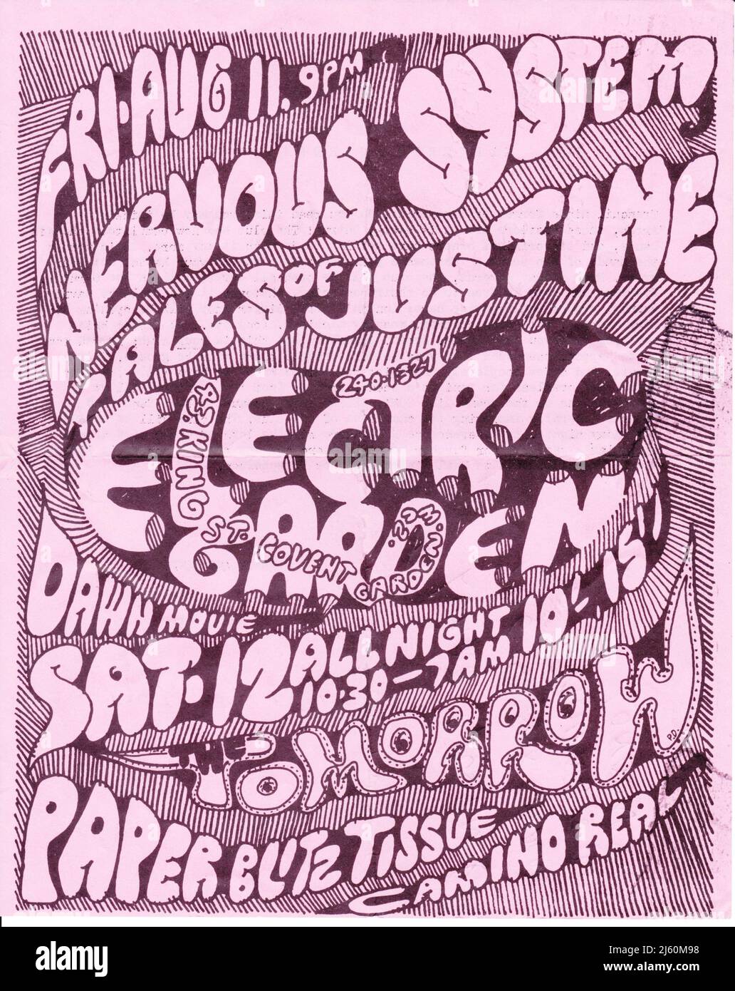 Affiche pour un concert de toute la nuit au Electric Garden, Londres, en août 1967. Banque D'Images