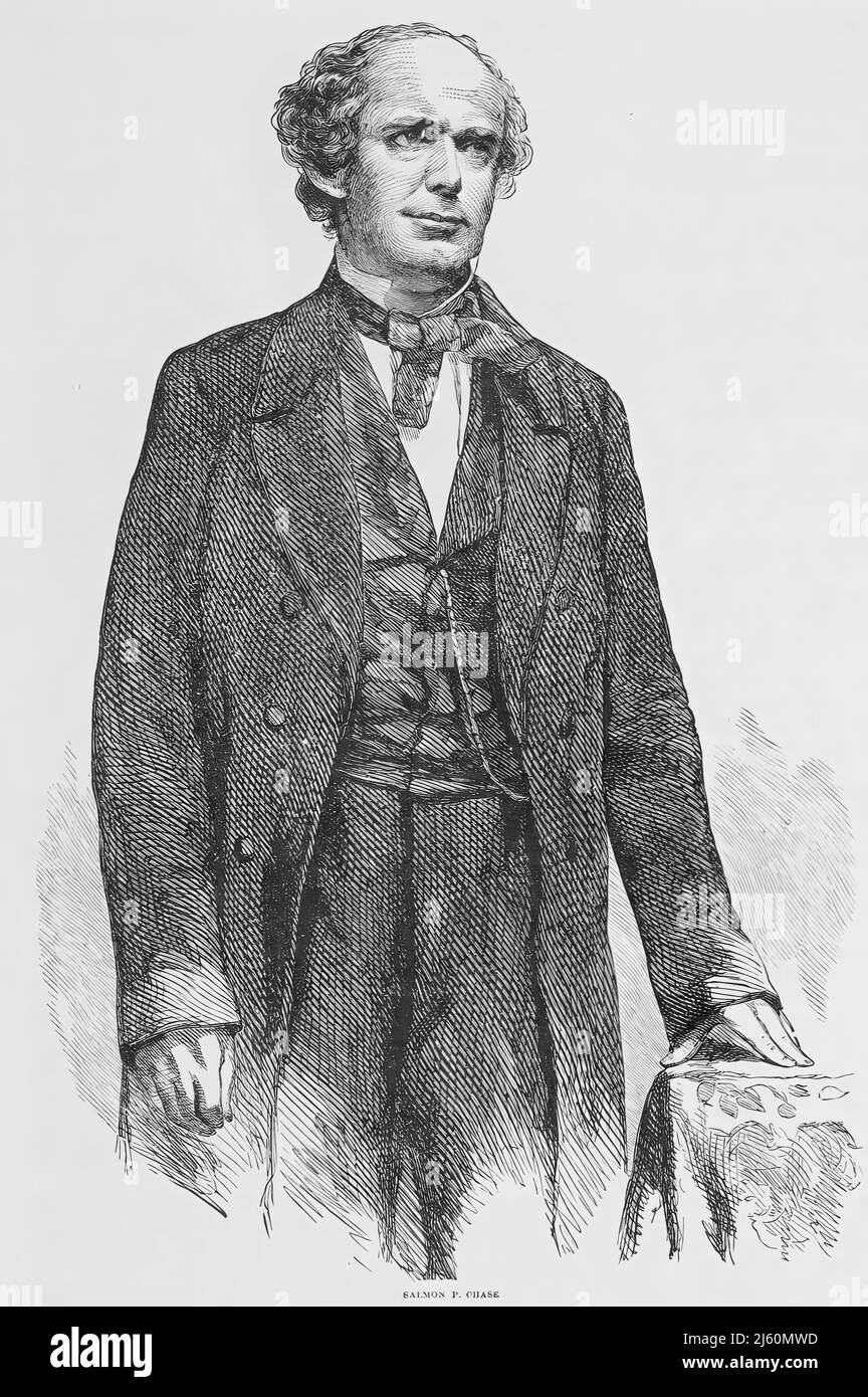Portrait de Salmon Portland Chase, juge en chef des États-Unis et secrétaire au Trésor pendant la guerre civile américaine. 19th siècle illust Banque D'Images