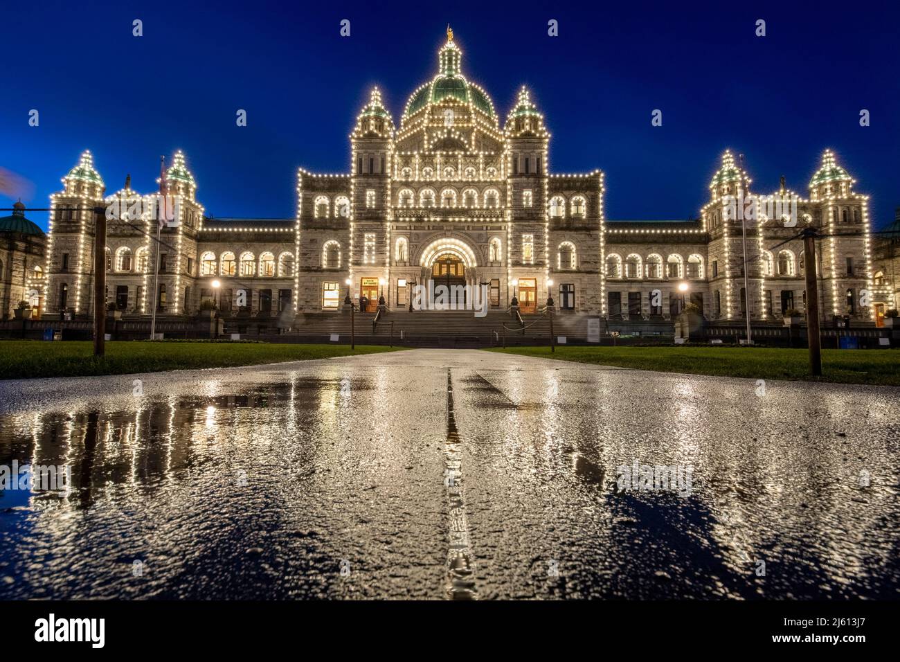 Colombie-Britannique édifices du Parlement de nuit à Victoria, Île de Vancouver, Colombie-Britannique, Canada Banque D'Images