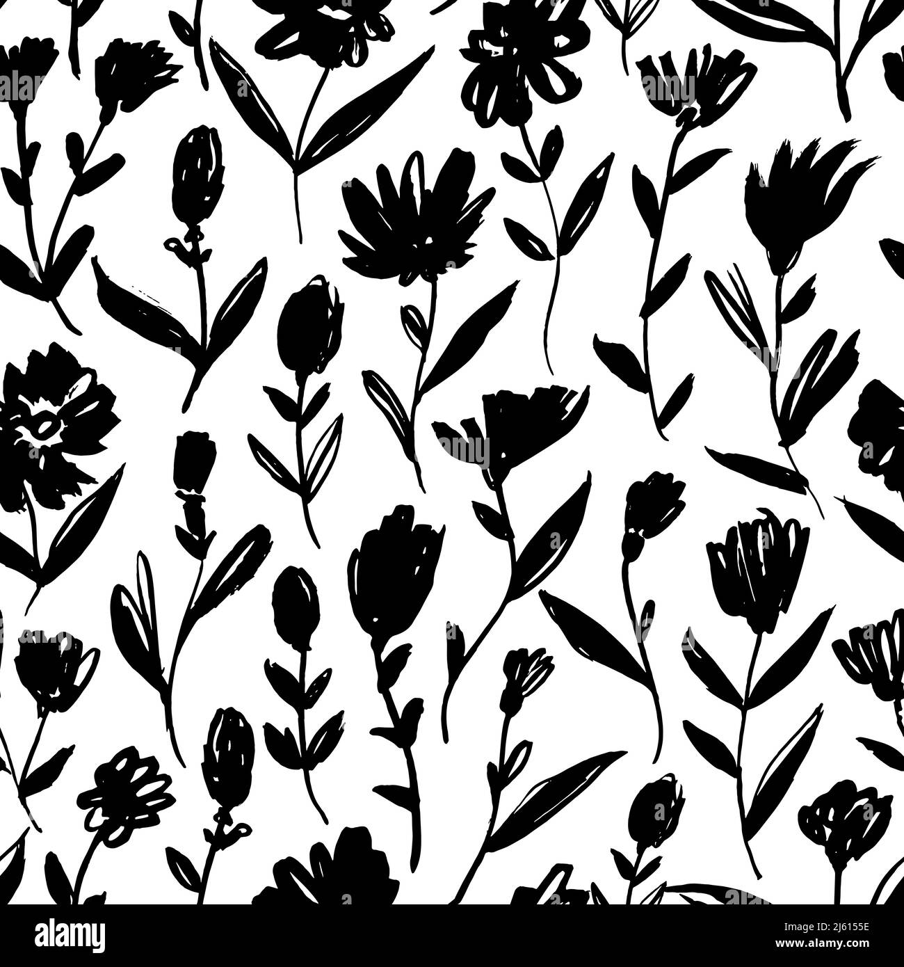 Brossez les petites fleurs noires avec un motif de feuilles. Illustration de Vecteur