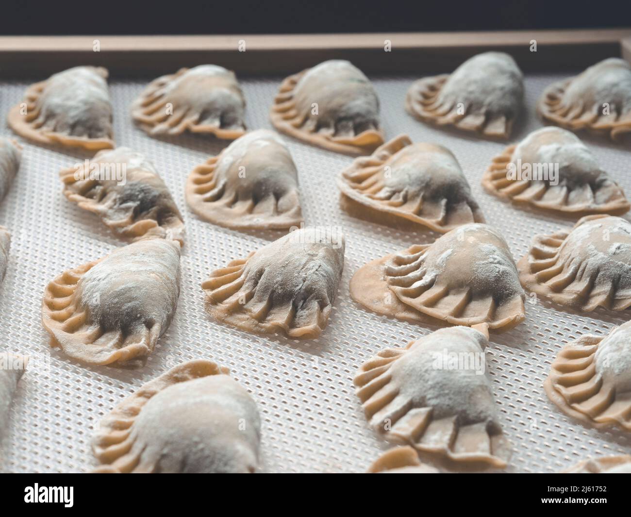 raviolis italiens traditionnels sur sèche-pâtes maison - comment faire des pâtes maison Banque D'Images raviolis italiens traditionnels sur sèche-pâtes maison - comment faire des pâtes maison Banque D'Images