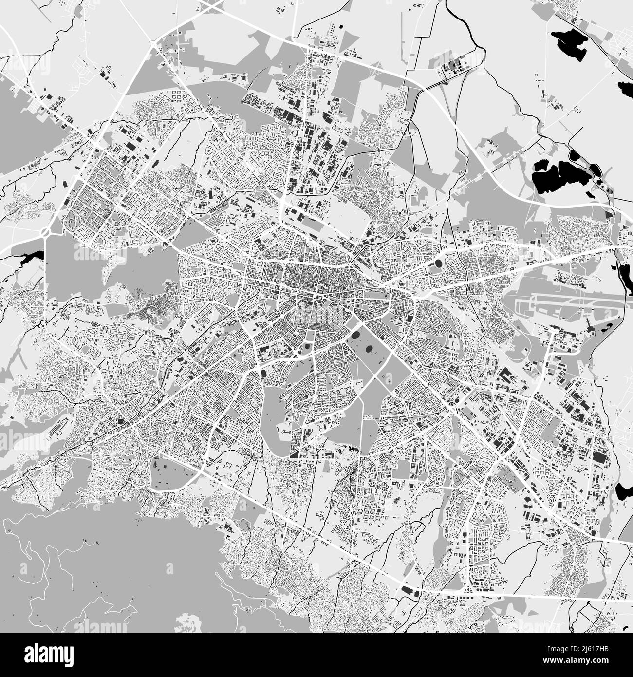 Plan de la ville urbaine de Sofia. Illustration vectorielle, affiche artistique en niveaux de gris de Sofia Map. Carte des rues avec vue sur les routes et la région métropolitaine. Illustration de Vecteur