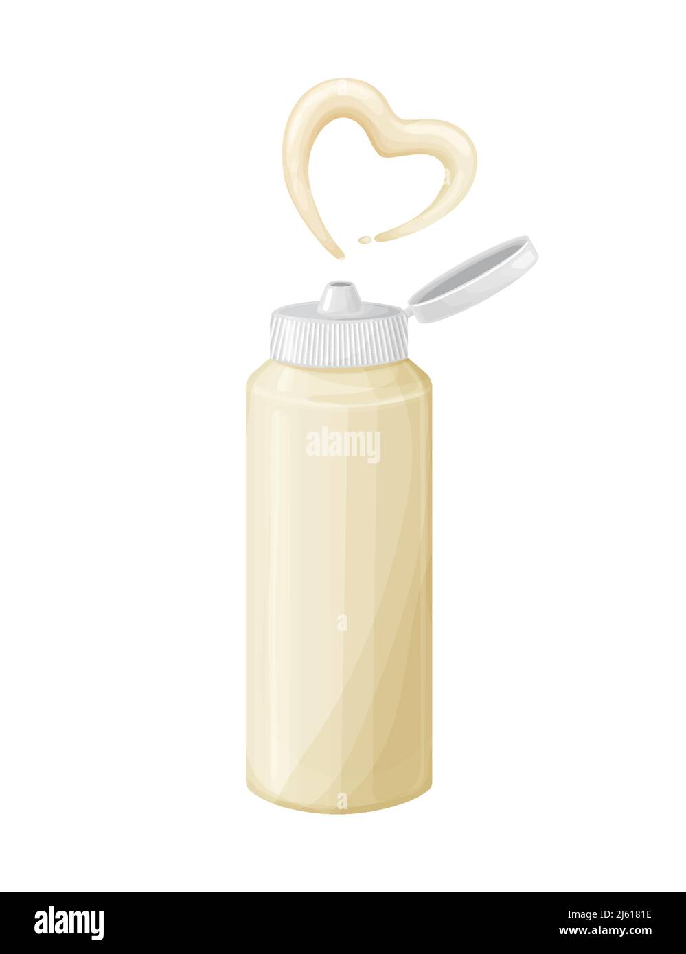 Sauce à la mayonnaise en bouteille avec une éclaboussure de coeur. Illustration du dessin animé Illustration de Vecteur