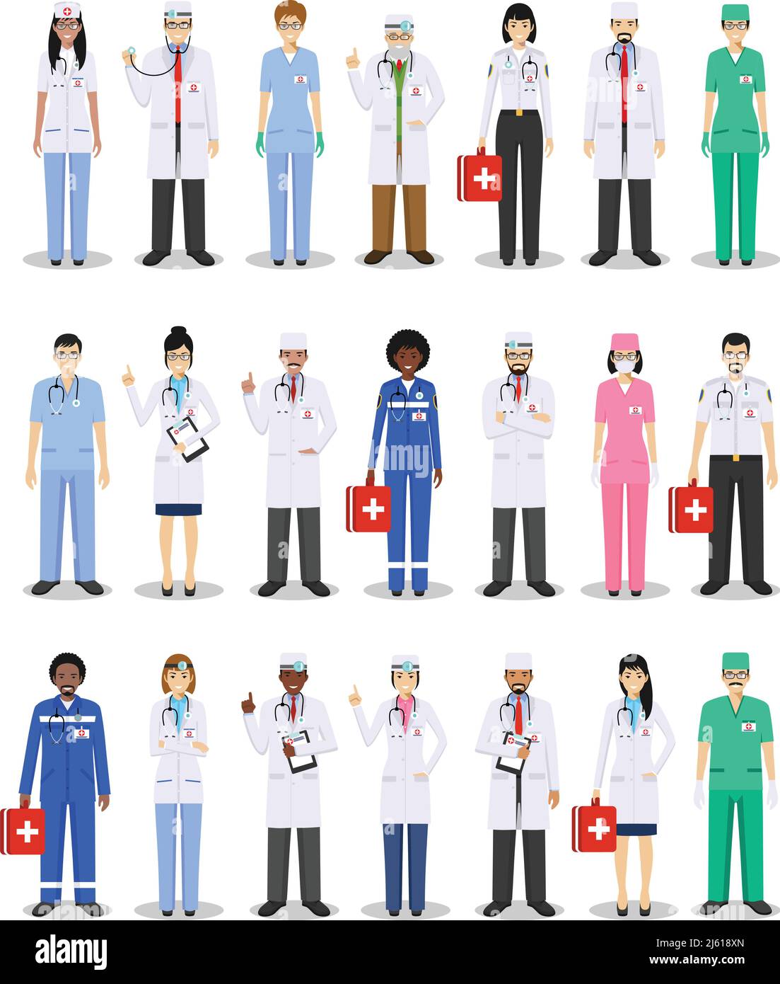 Illustration détaillée des personnes médicales de style plat sur fond blanc. Illustration de Vecteur