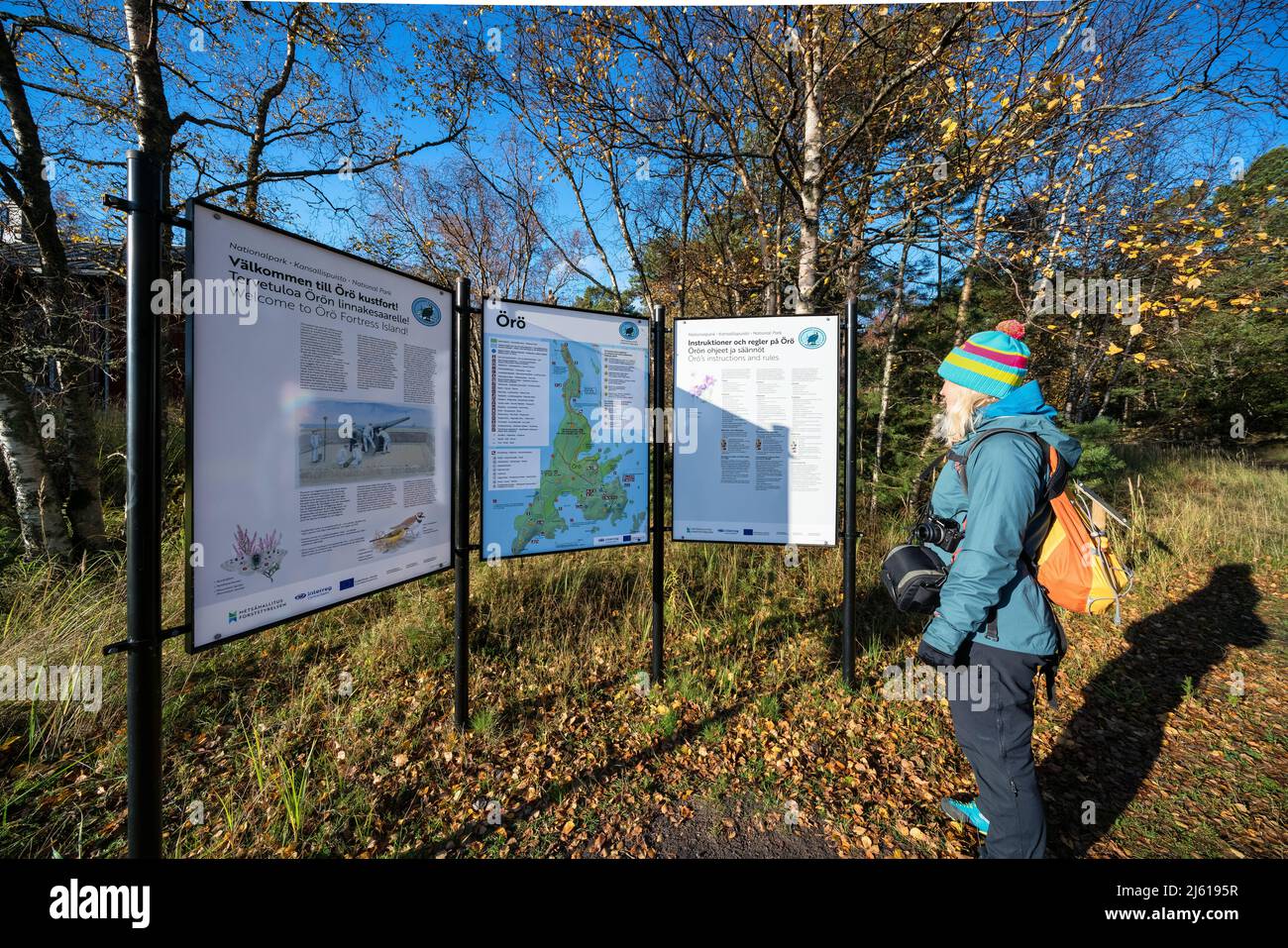 Stand d'information à l'île d'Örö, Kemiönsaari, Finlande Banque D'Images
