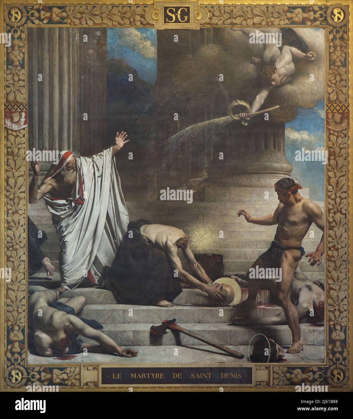Martyre de Saint Denis par représenté dans la peinture murale du peintre français Léon Bonnat (1880) au Panthéon à Paris, France. Banque D'Images