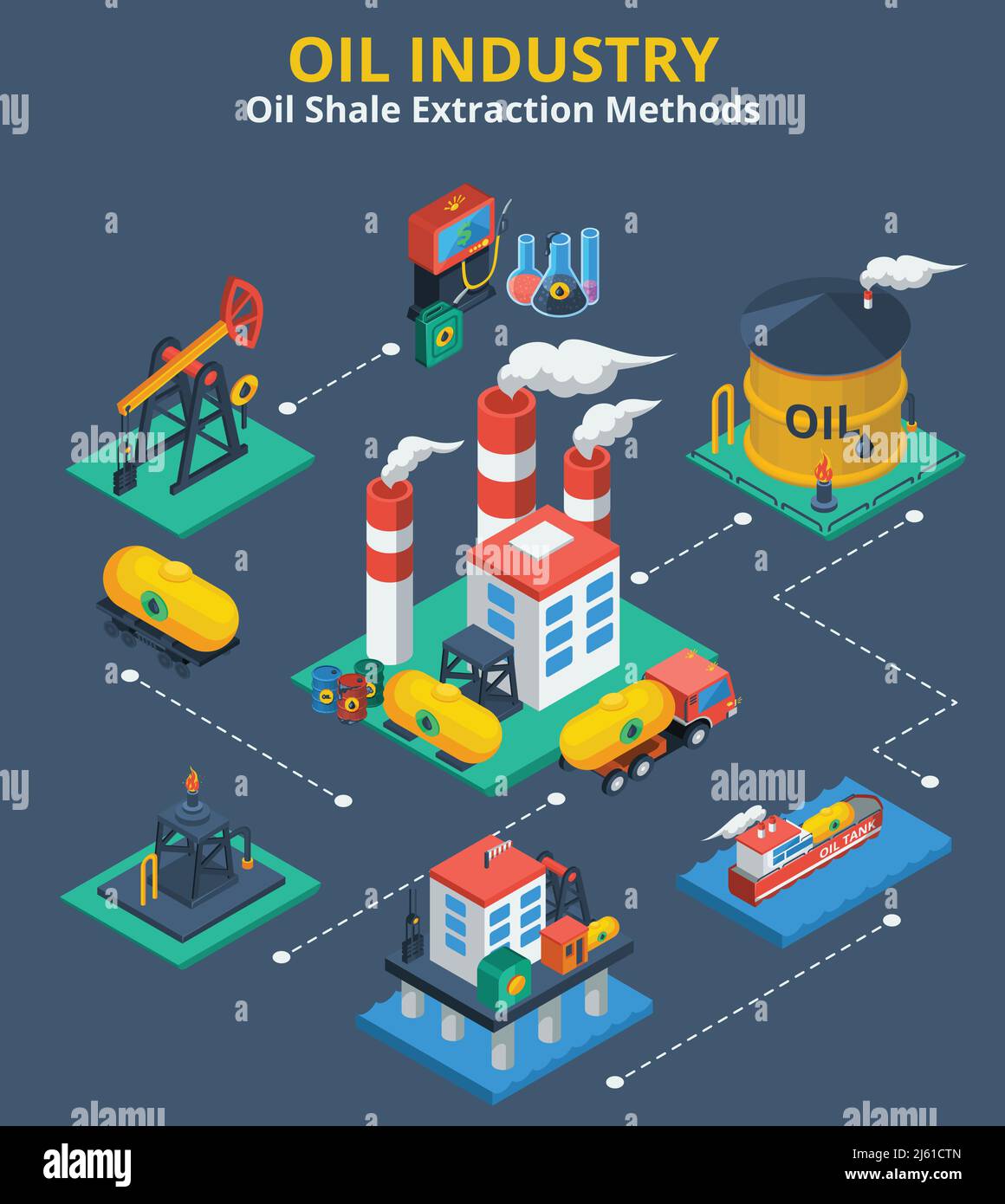 Concept isométrique de l'industrie pétrolière avec icônes 3d de processus de transport de carburant illustration vectorielle Illustration de Vecteur