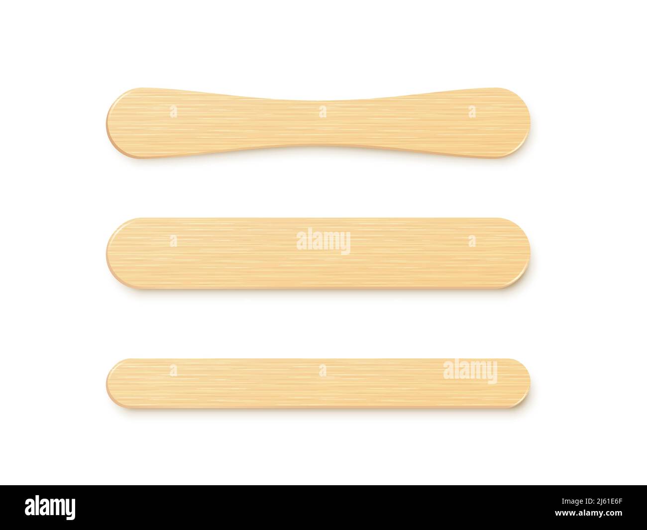 Ensemble de bâtonnets de crème glacée. Collection d'éléments en bois simple pour préparer des plats d'été. Éléments en bois brun de forme différente. Groupe d'équipements médicaux Illustration de Vecteur