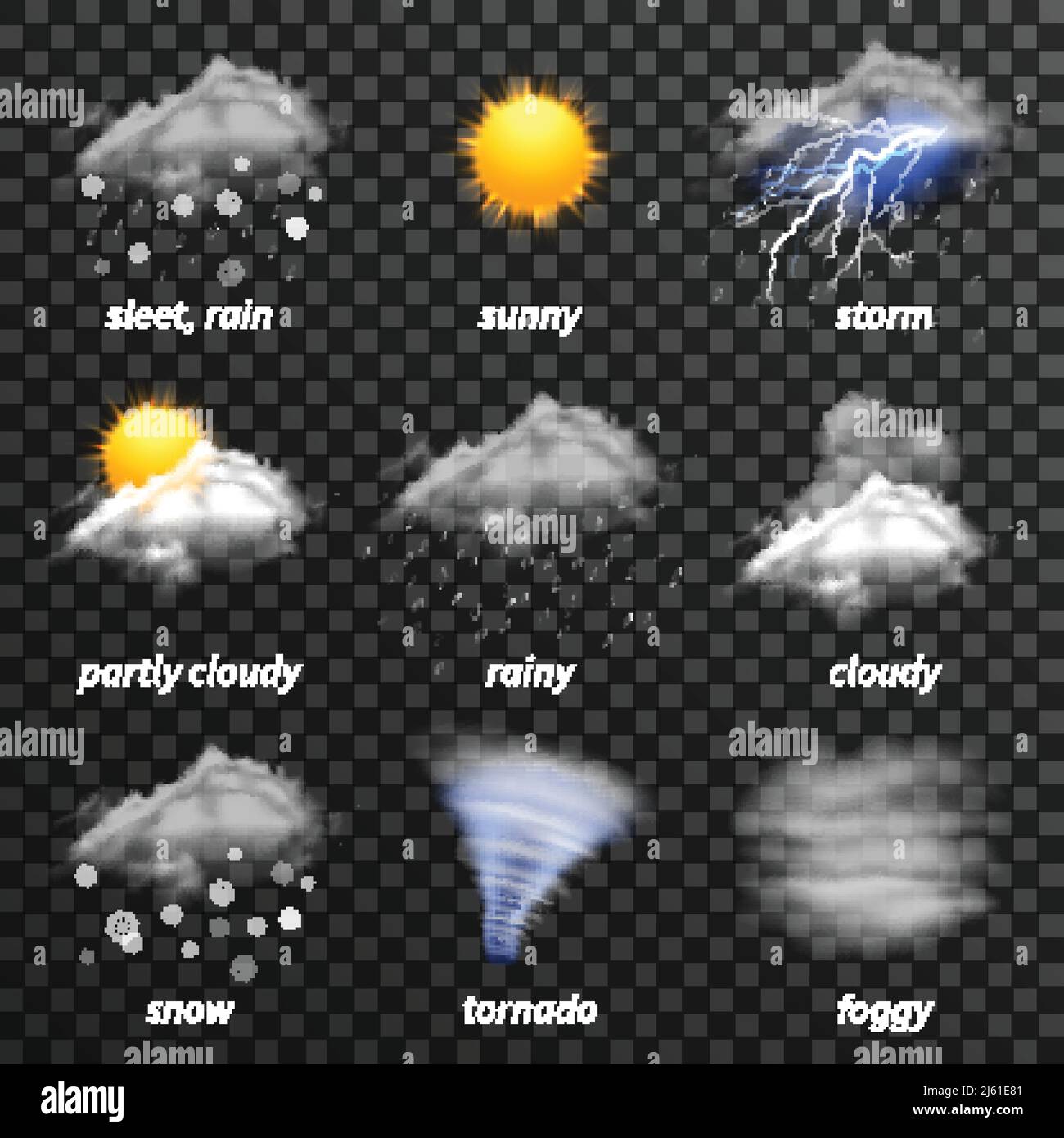 Icônes météo réalistes isolées sur une illustration vectorielle d'arrière-plan transparente Illustration de Vecteur