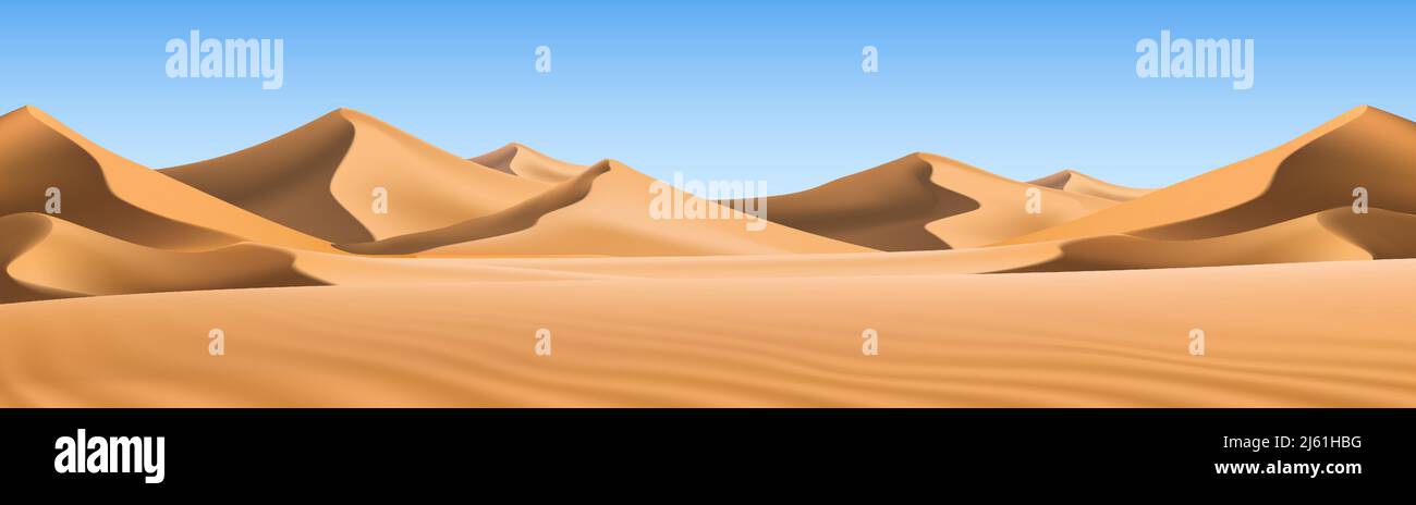 Big 3D fond réaliste de dunes de sable. Paysage désertique avec ciel bleu. Illustration de Vecteur