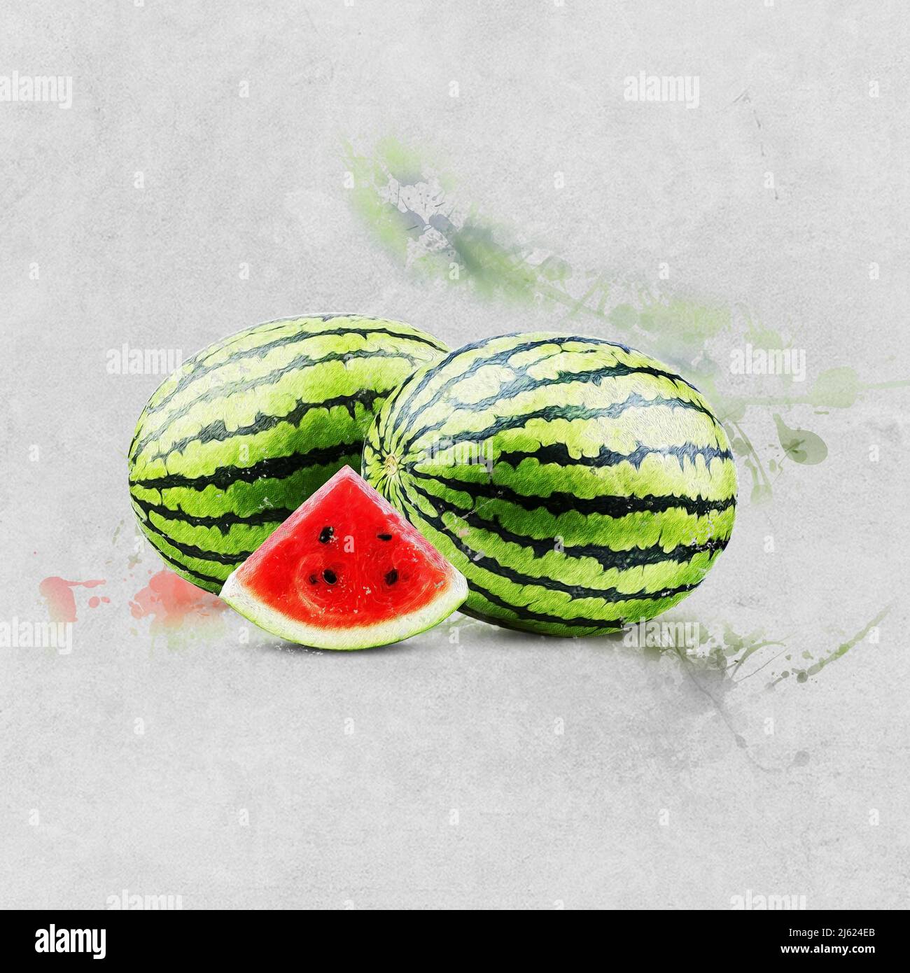 Aquarelle peinture fruits frais pastèque Banque D'Images