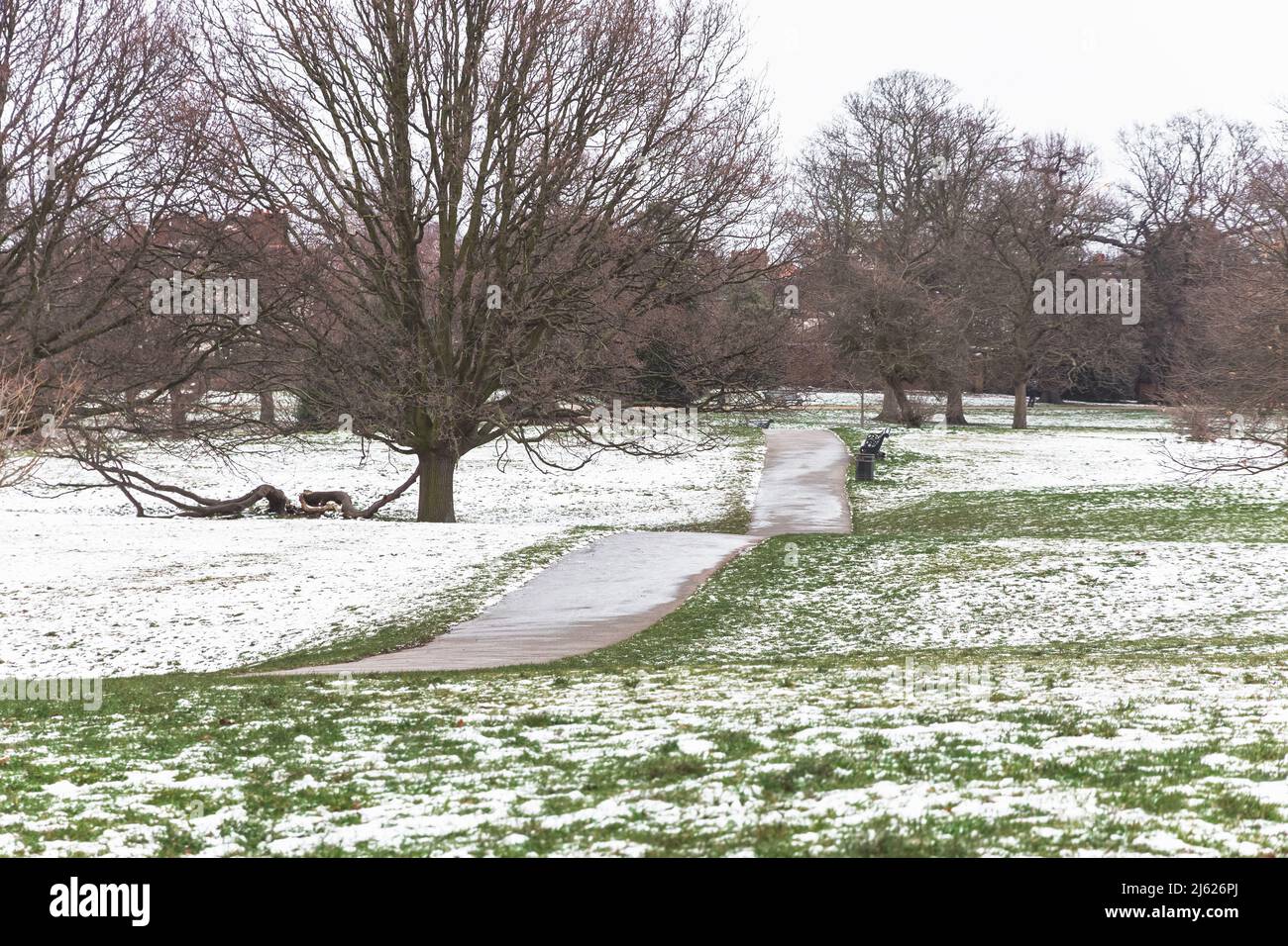 Scène de neige à Greenwich Park, Londres, Royaume-Uni Banque D'Images